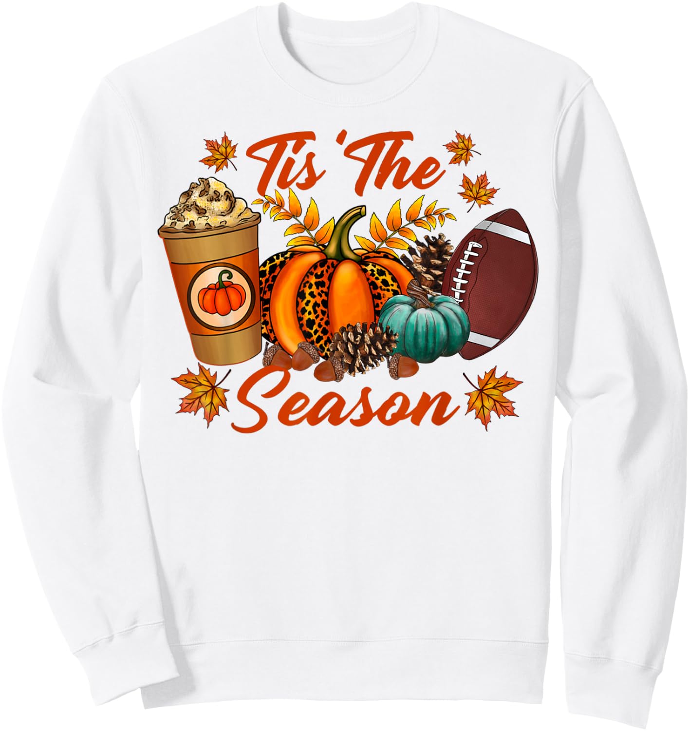 Tis The Season Fall Pumpkin Football Cute Pumpkin Women Fall Sweatshirt - Sweatshirt | White