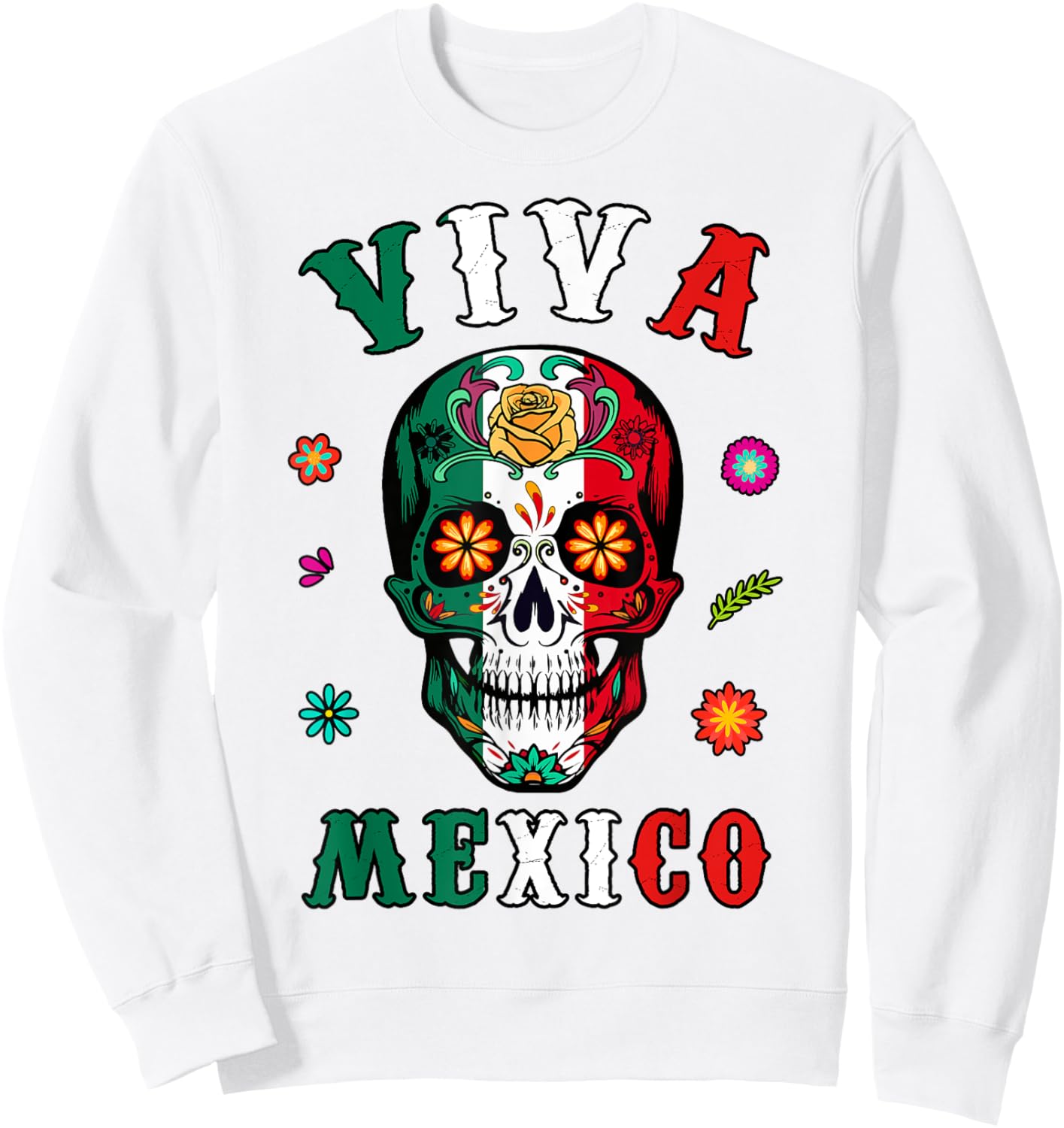 Viva Mexico-Shirt Mexican Flag Skull Women Men Boy Outfit Sweatshirt - Sweatshirt | White