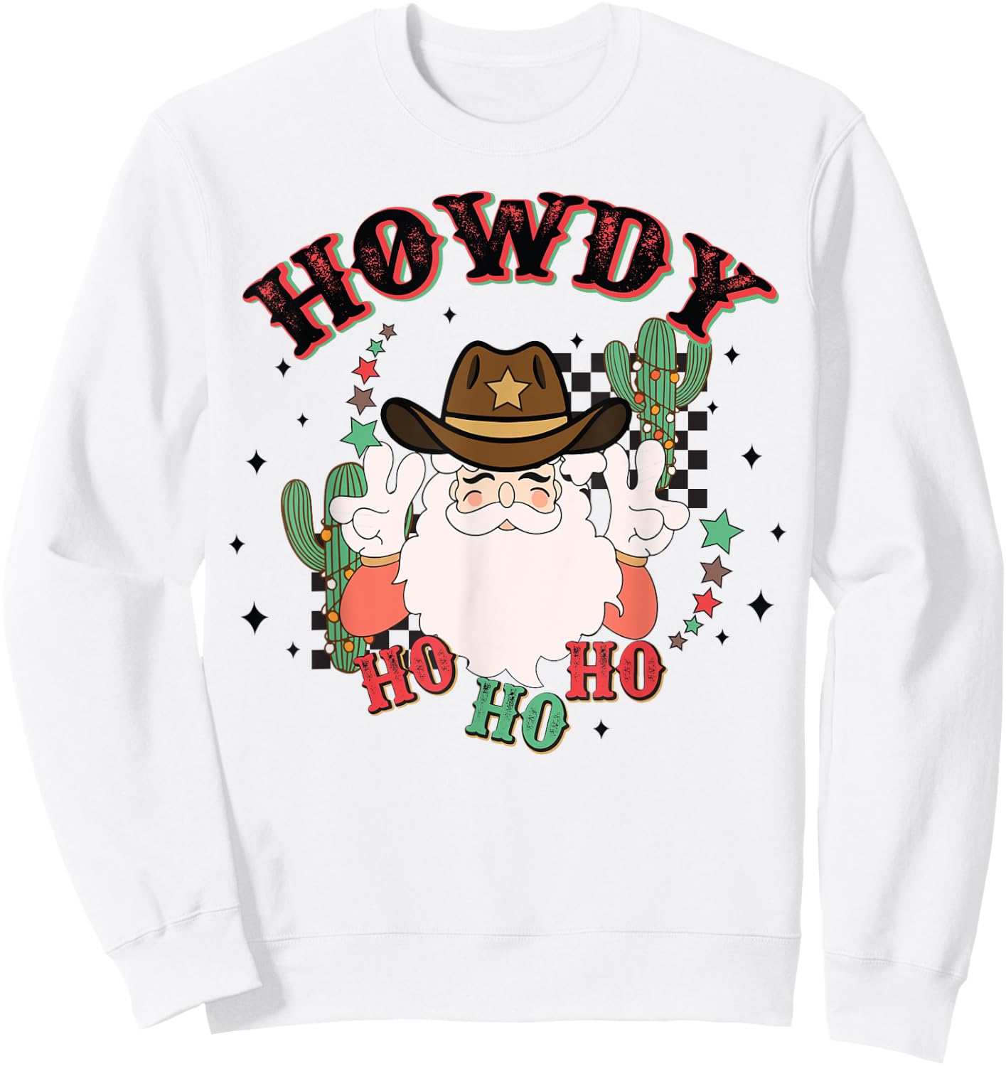 Vintage Howdy Ho Ho Ho Santa Cowboy Christmas Western Sweatshirt - Sweatshirt | White