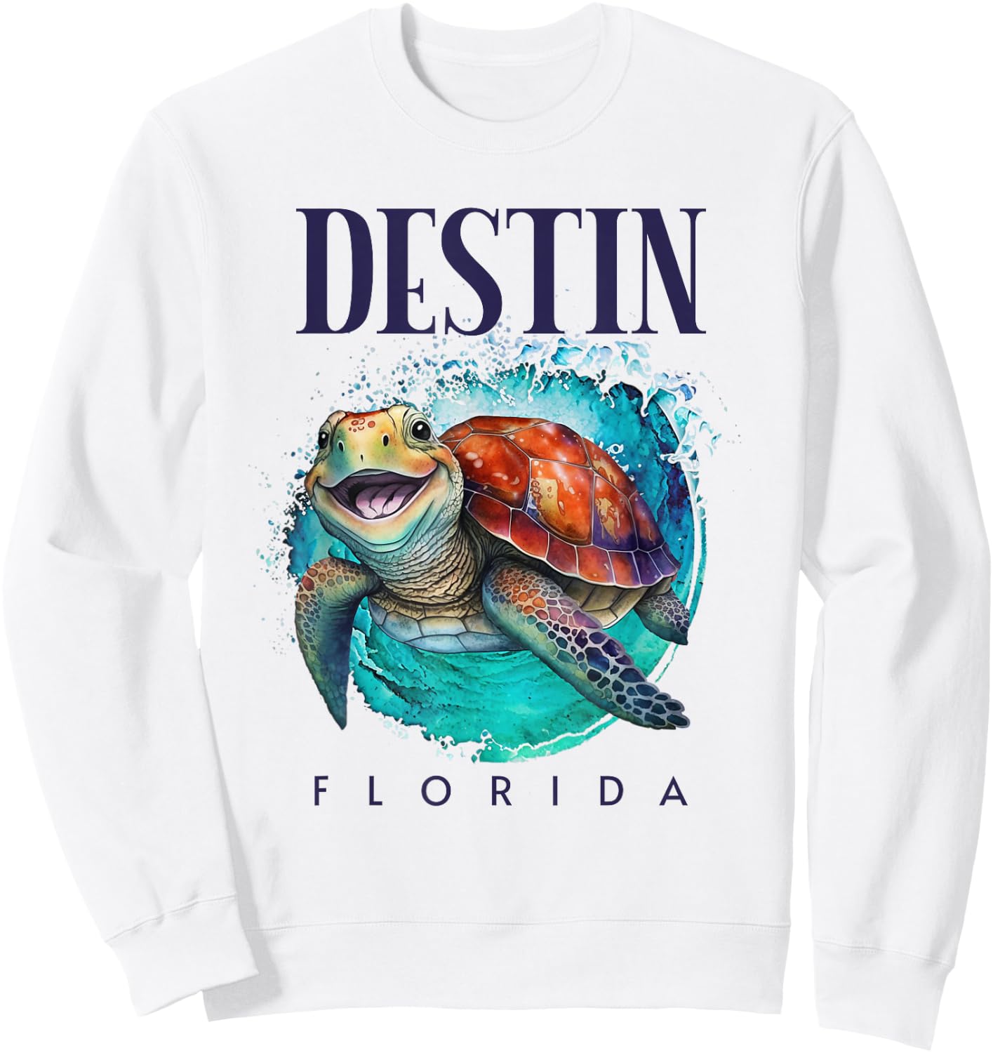 Destin Florida Watercolor Happy Sea Turtle Sweatshirt - Sweatshirt | White