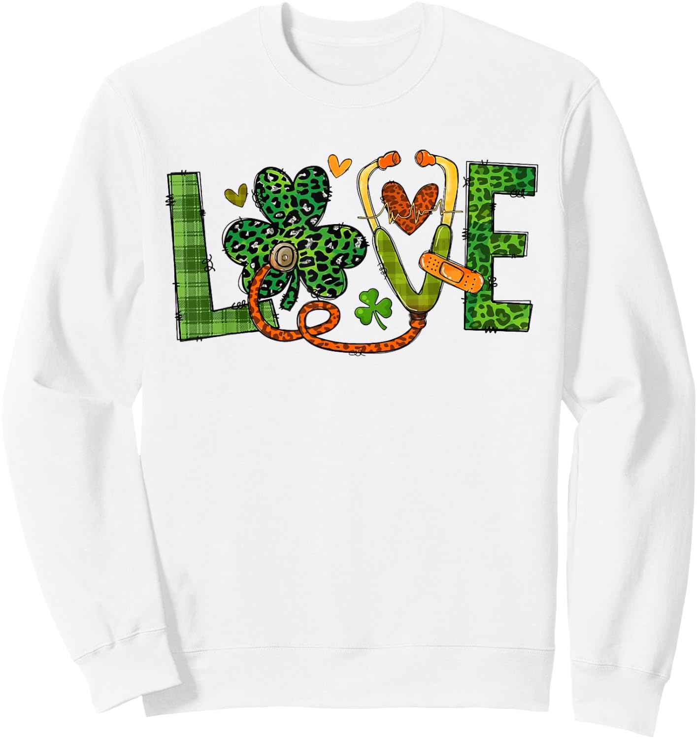 St Patrick's Day Irish Nurse Love Shamrock Stethoscope Nurse Sweatshirt - Sweatshirt | White