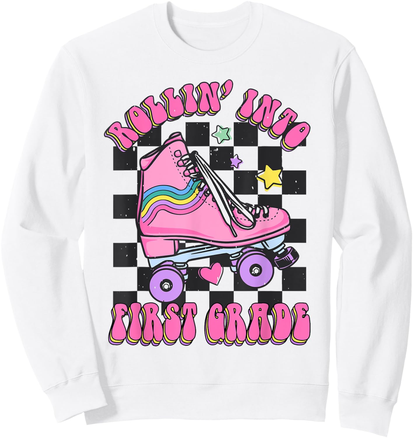 Kids Back To School Skating Rollin Into First 1st Grade Sweatshirt - Sweatshirt | White