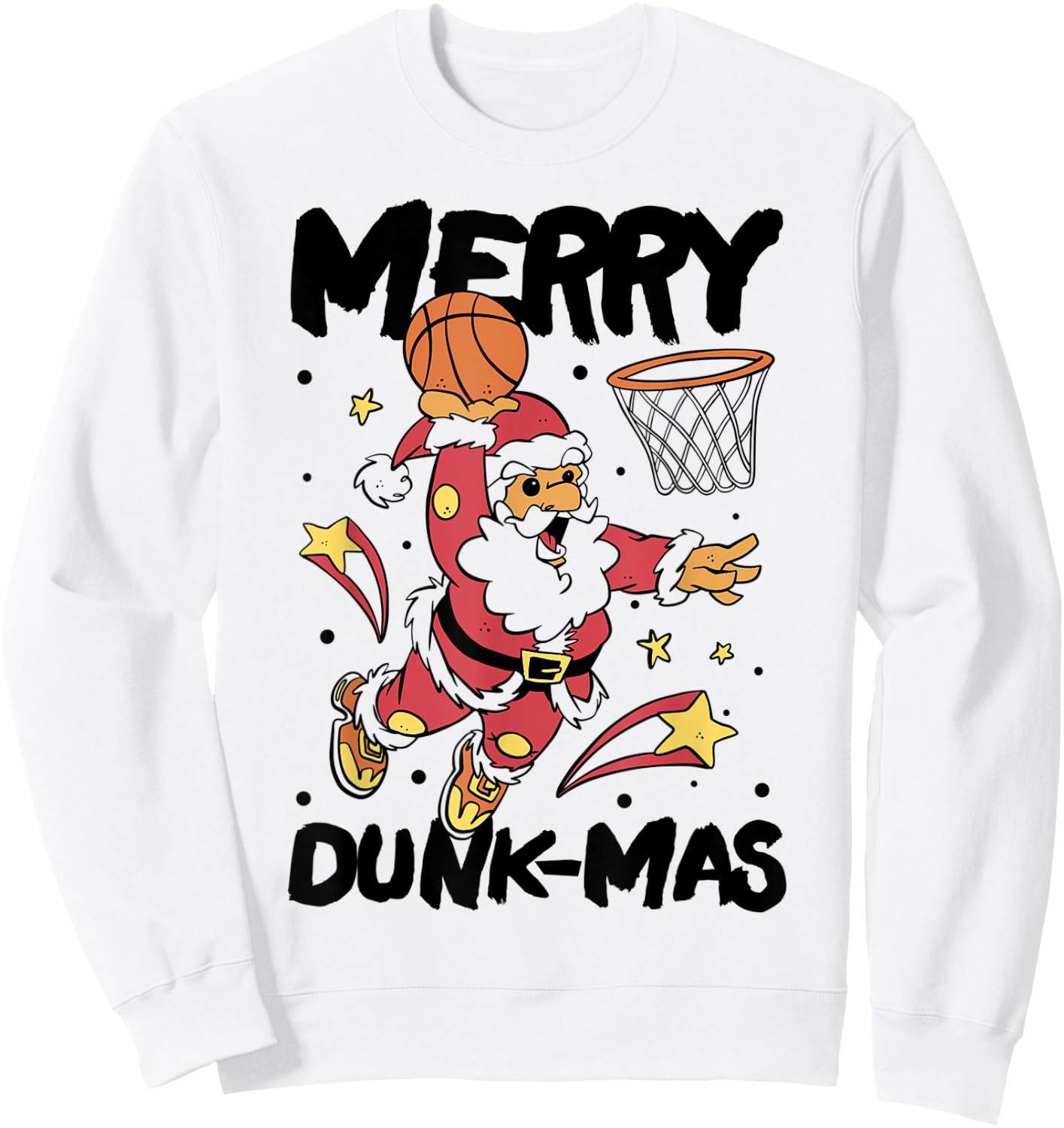 Merry Dunk-mas Sports Player Santa Christmas Basketball Sweatshirt - Sweatshirt | White