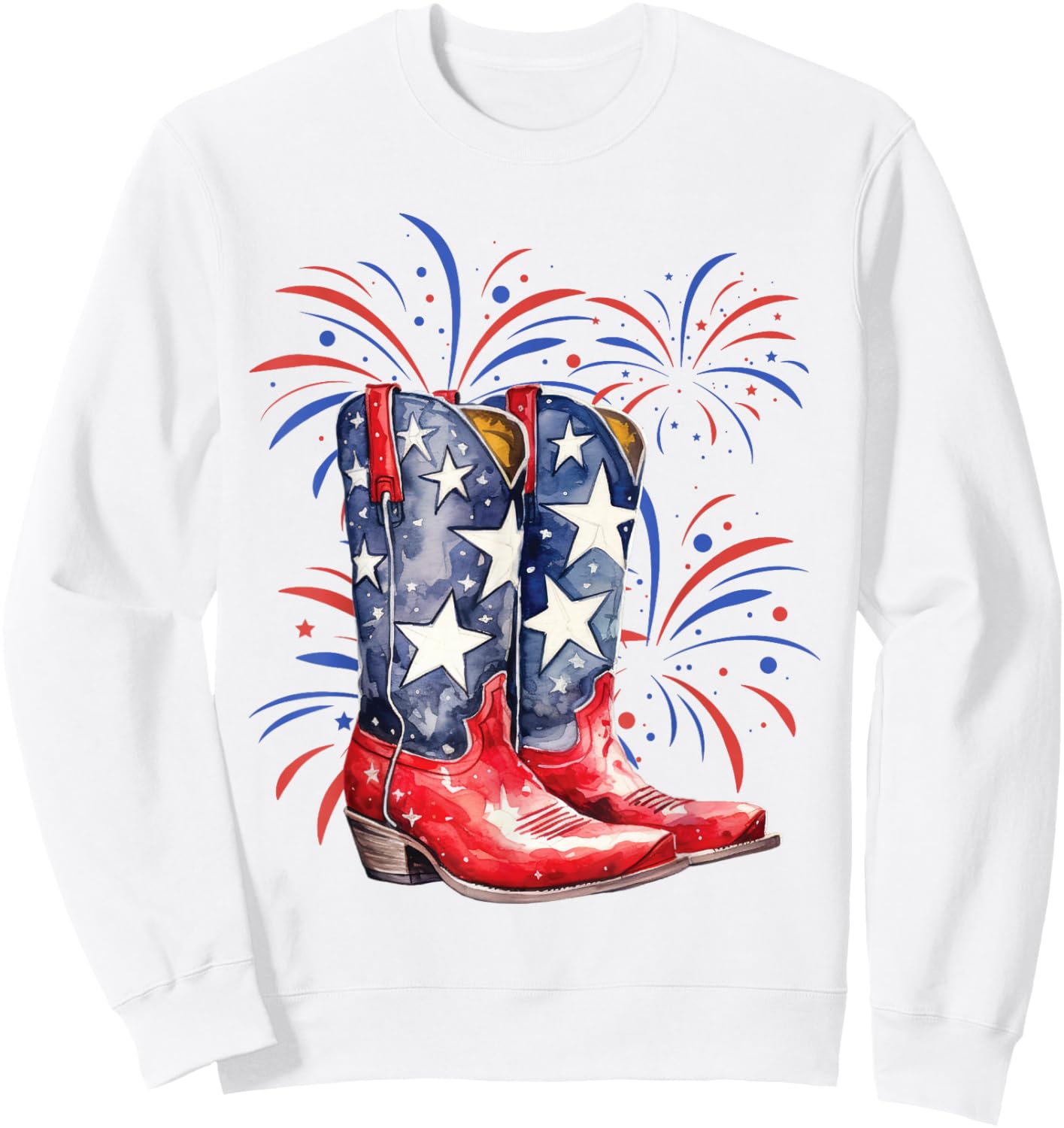 4th of July Memorial Day Holiday Patriotic Cowboy Boots Sweatshirt - Sweatshirt | White