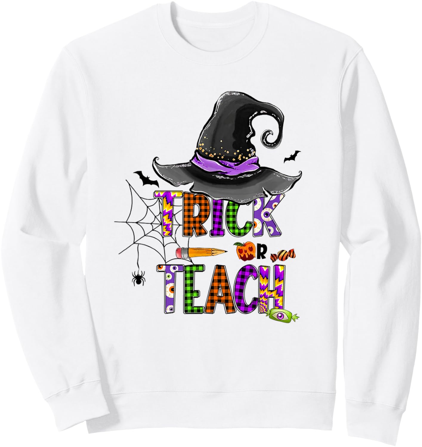 Retro Trick Or Teach Ghost Teacher Halloween Costume Sweatshirt - Sweatshirt | White