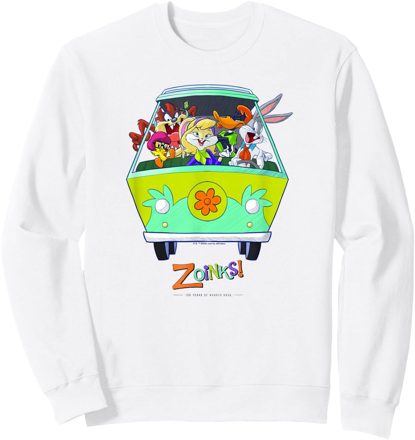 WB 100 Looney Tunes Group Shot The Mystery Machine Zoinks! Sweatshirt - Sweatshirt | White