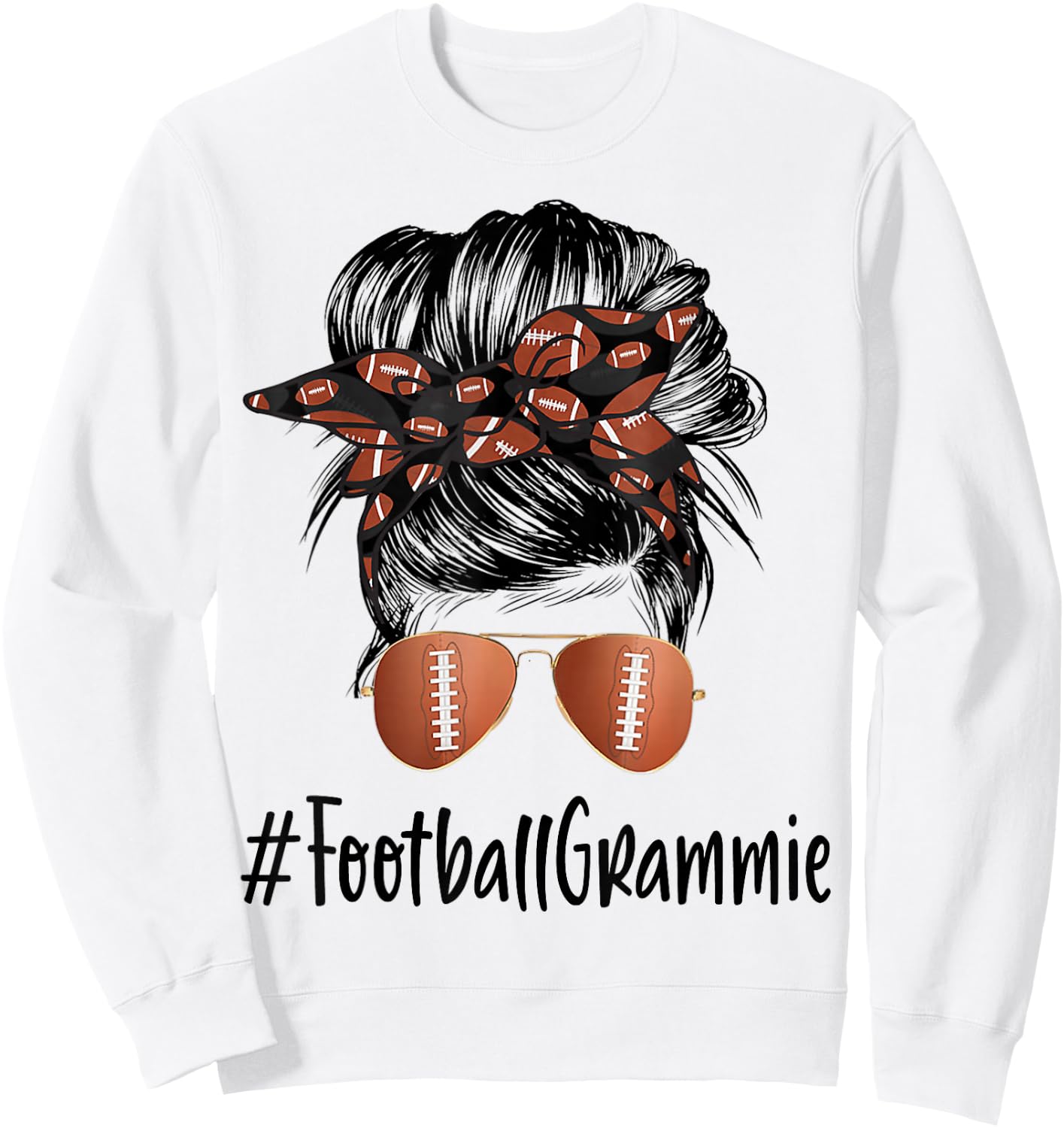 Football Grammie Life Messy Bun Football Player Mother's Day Sweatshirt - Sweatshirt | White
