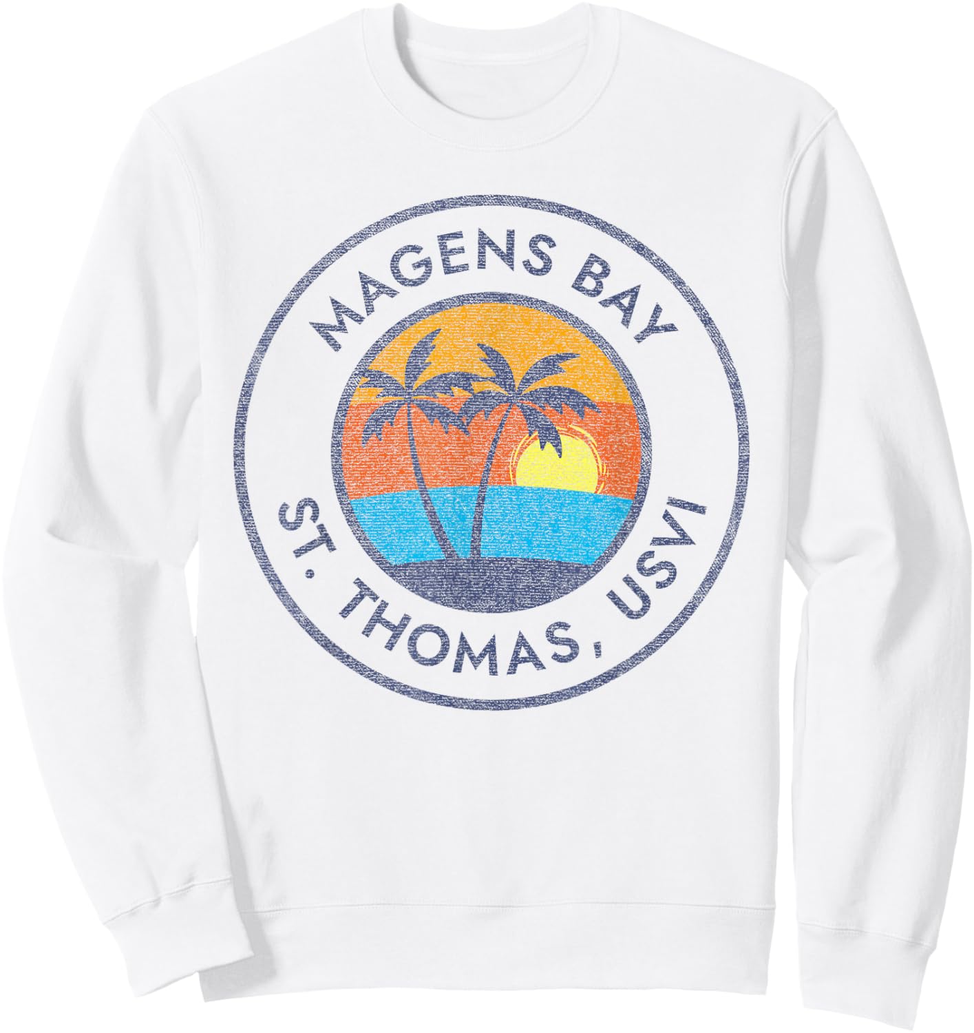 Magens Bay, St. Thomas USVI Vintage Sunset Faded Distressed Sweatshirt - Sweatshirt | White