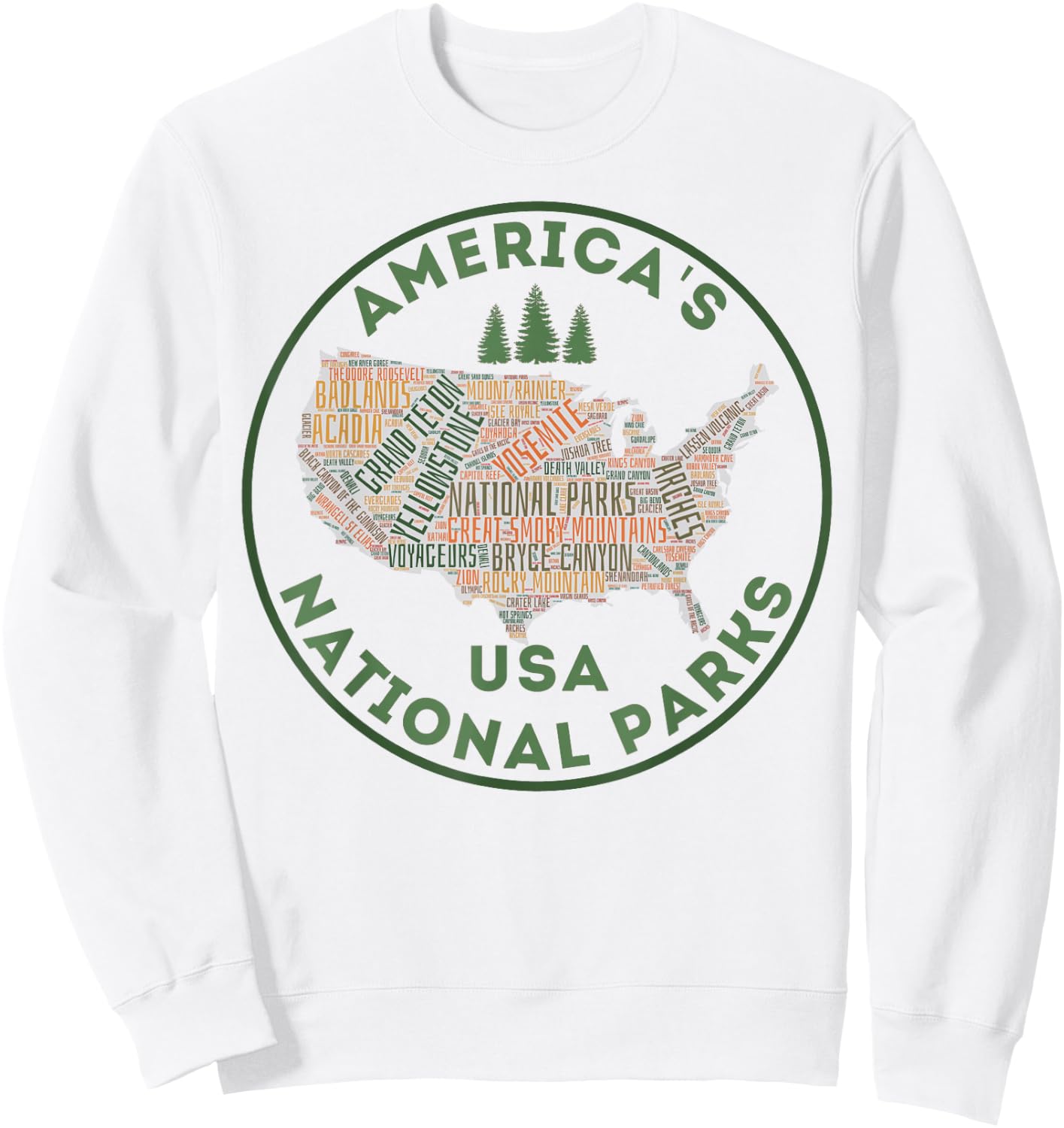 National Parks Map Hiking Travel Camping Outdoors Retro USA Sweatshirt - Sweatshirt | White