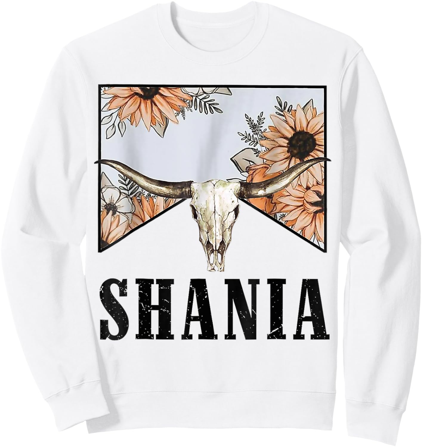 Shania Bull Skull Western Country Shania Cowgirl Howdy Sweatshirt - Sweatshirt | White