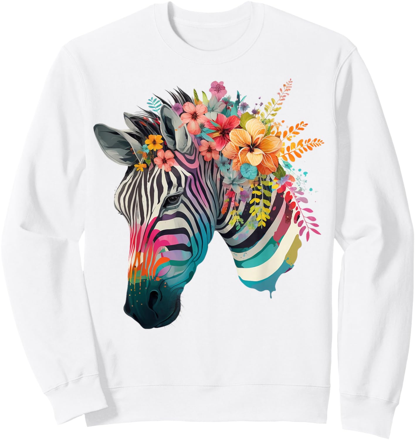 Cute Flower Zebra on summer Floral Zebra Sweatshirt - Sweatshirt | White