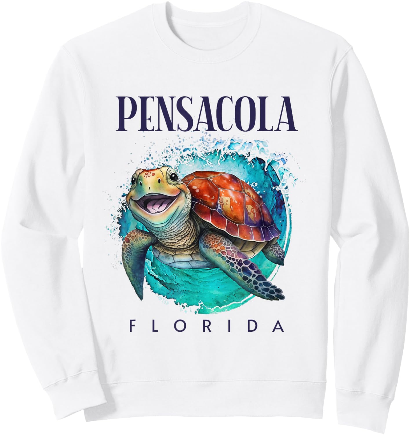 Pensacola Florida Watercolor Happy Sea Turtle Sweatshirt - Sweatshirt | White
