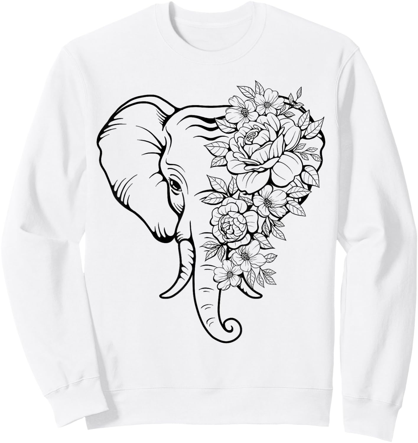 Elephant with Flowers Women Elephants Animal Lovers Sweatshirt - Sweatshirt | White