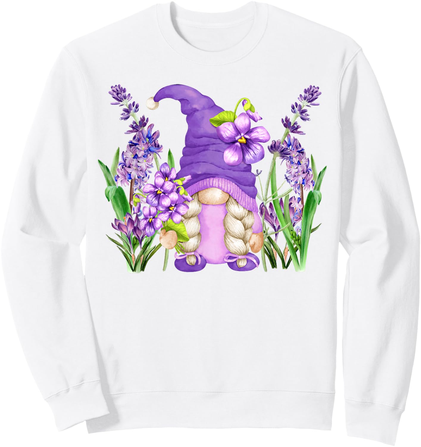 Floral Hippie Grandma Lilac Violet Flower Spring Gnome Mom Sweatshirt - Sweatshirt | White
