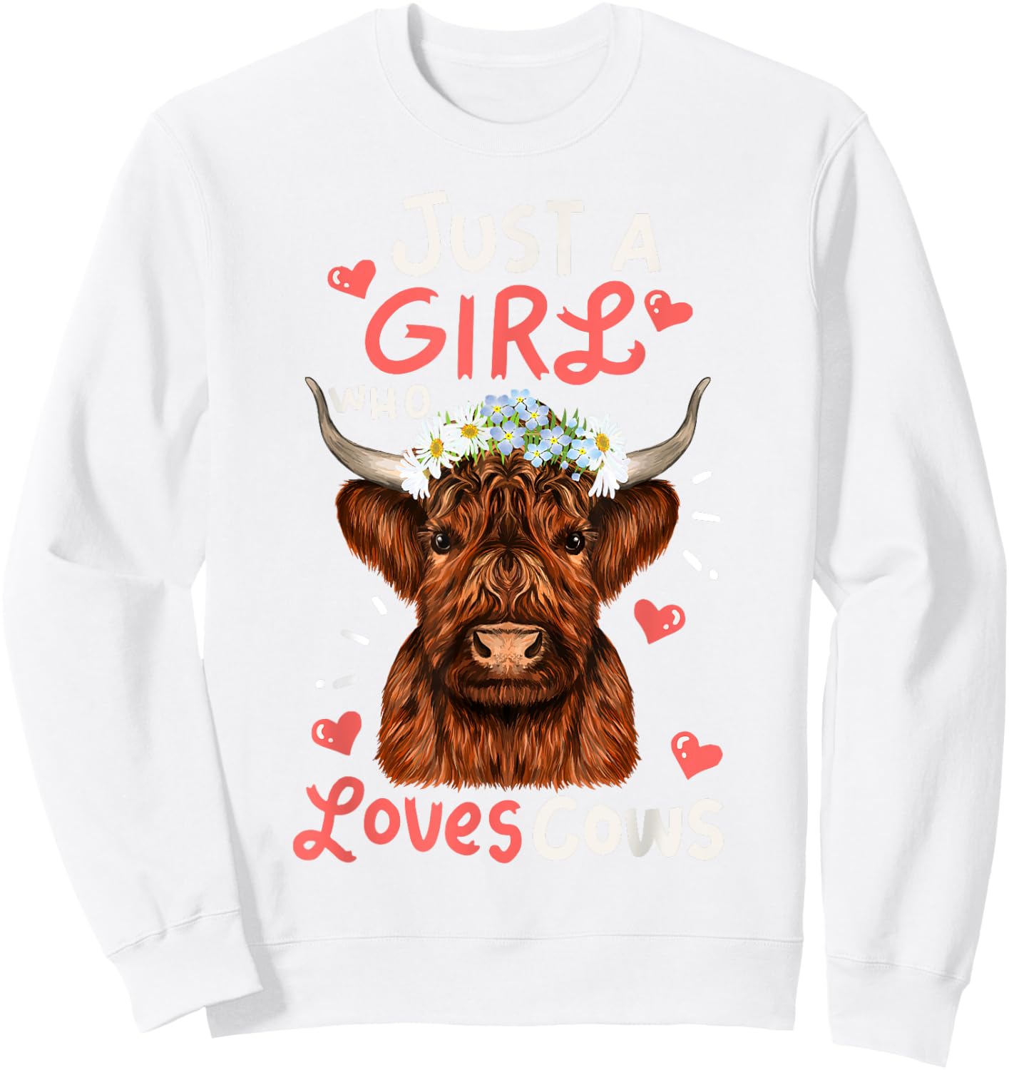 Scottish Highland Cow-Shirt Just Girl Loves Cow Kids Toddler Sweatshirt - Sweatshirt | White