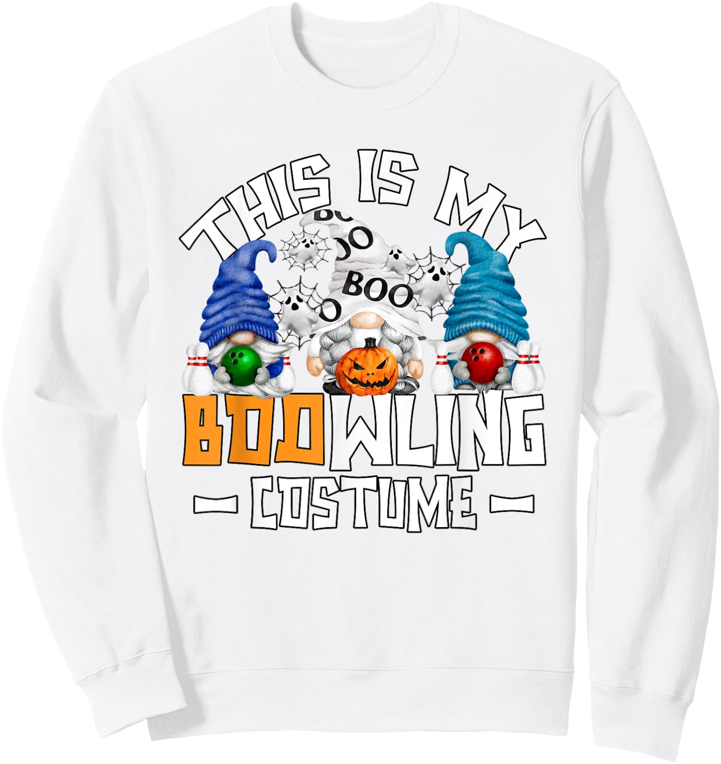 Halloween Bowling Gnome Funny Boo Ghost Bowler Sweatshirt - Sweatshirt | White