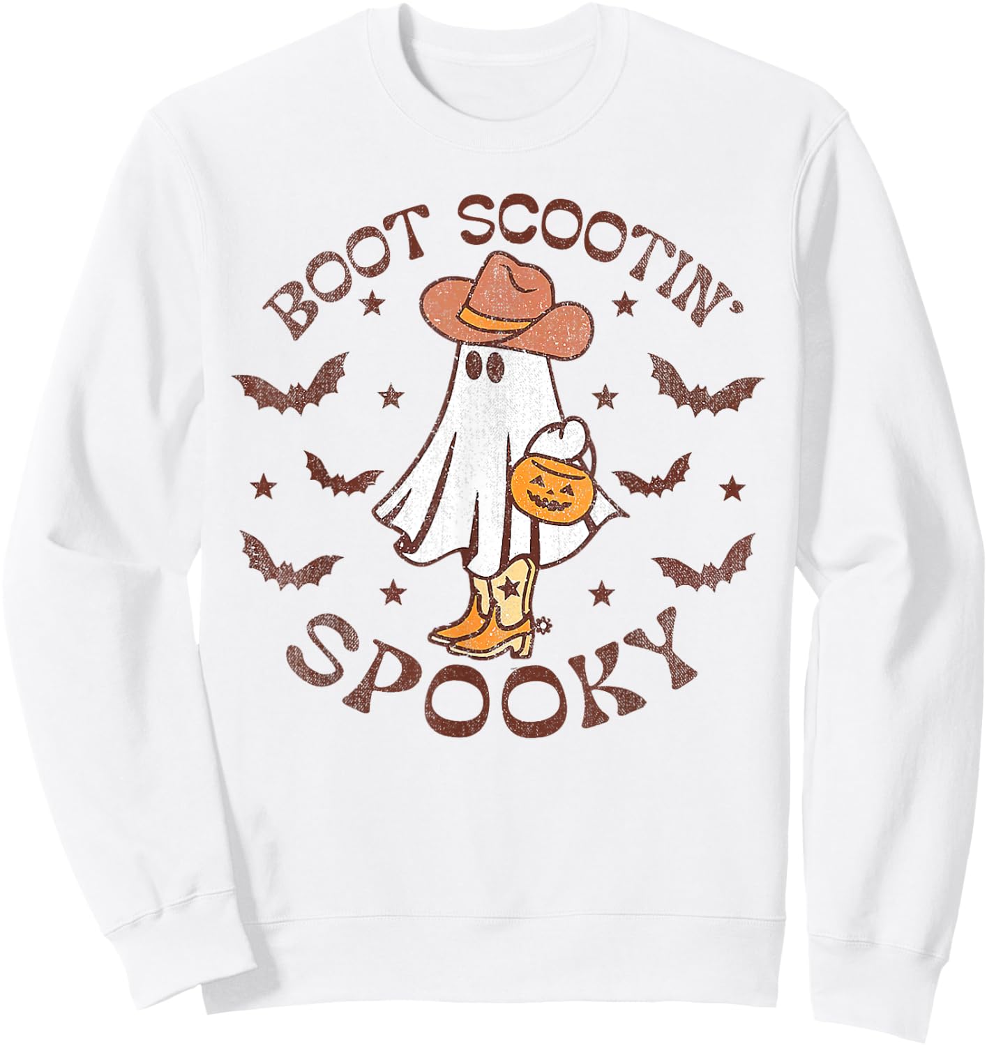 Boot Scootin Spooky Cute Ghost Western Halloween Sweatshirt - Sweatshirt | White