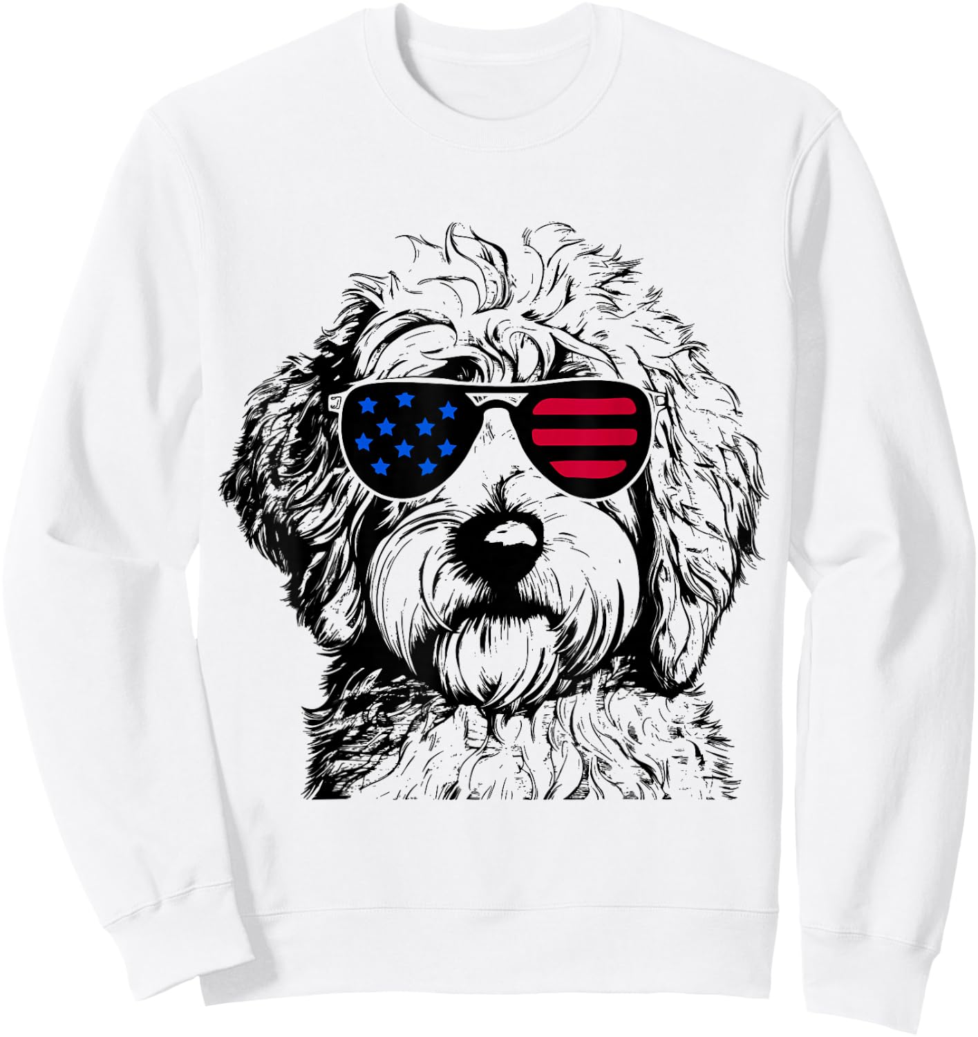 Labradoodle Dog 4th July America USA Flag Sweatshirt - Sweatshirt | White