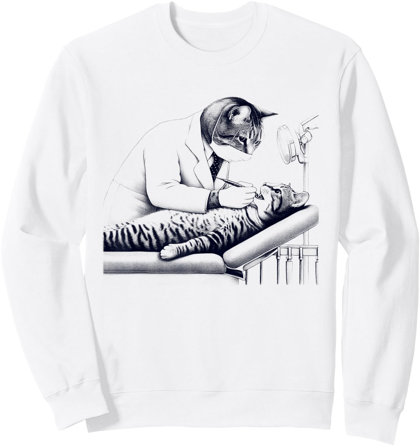 Vintage Retro Dentist Cat Kitten Lover Dental Sweatshirt - Sweatshirt | White