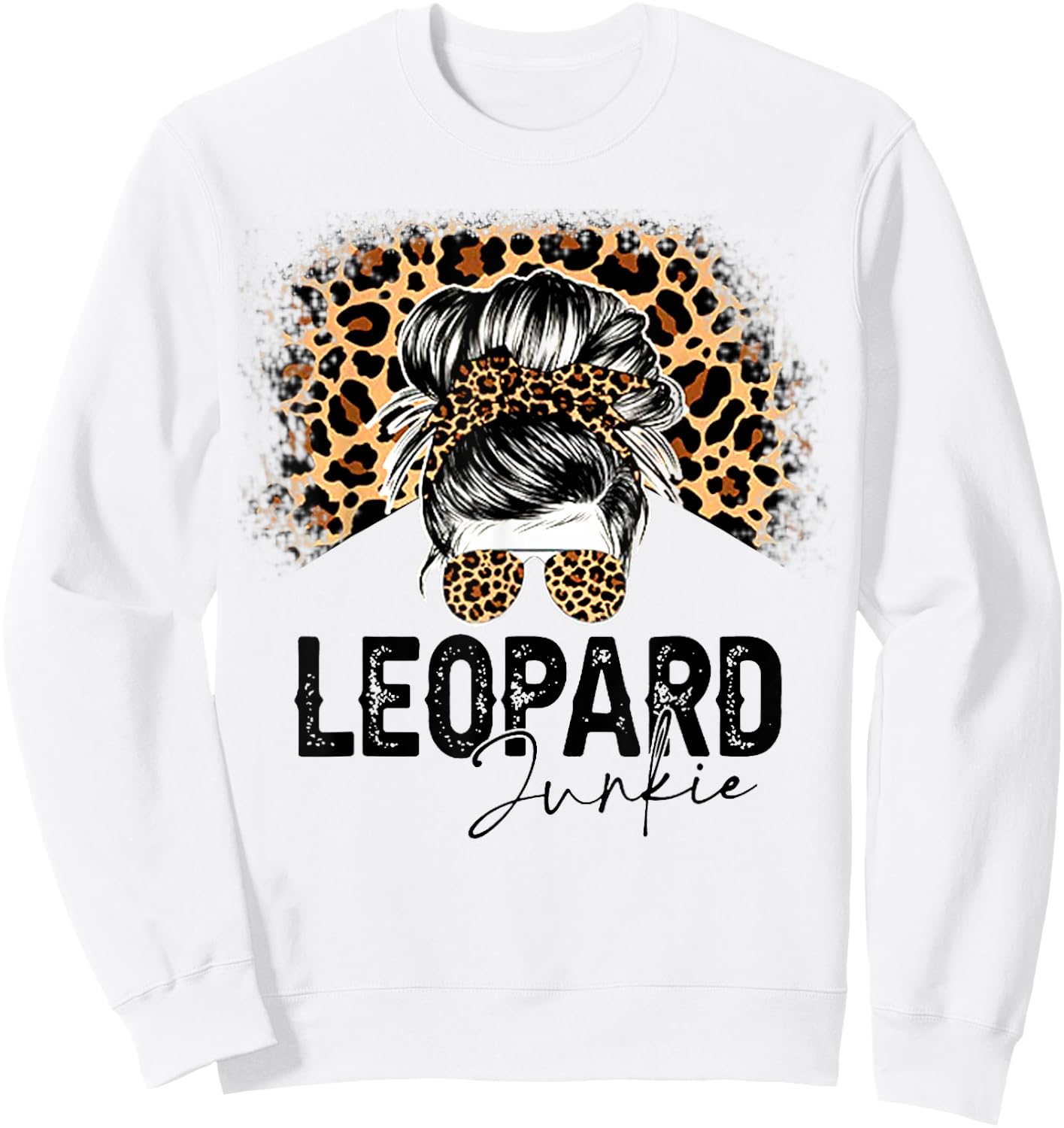 Messy Bun Leopard Junkie Sunglasses Hello Summer Mothers Day Sweatshirt - Sweatshirt | White