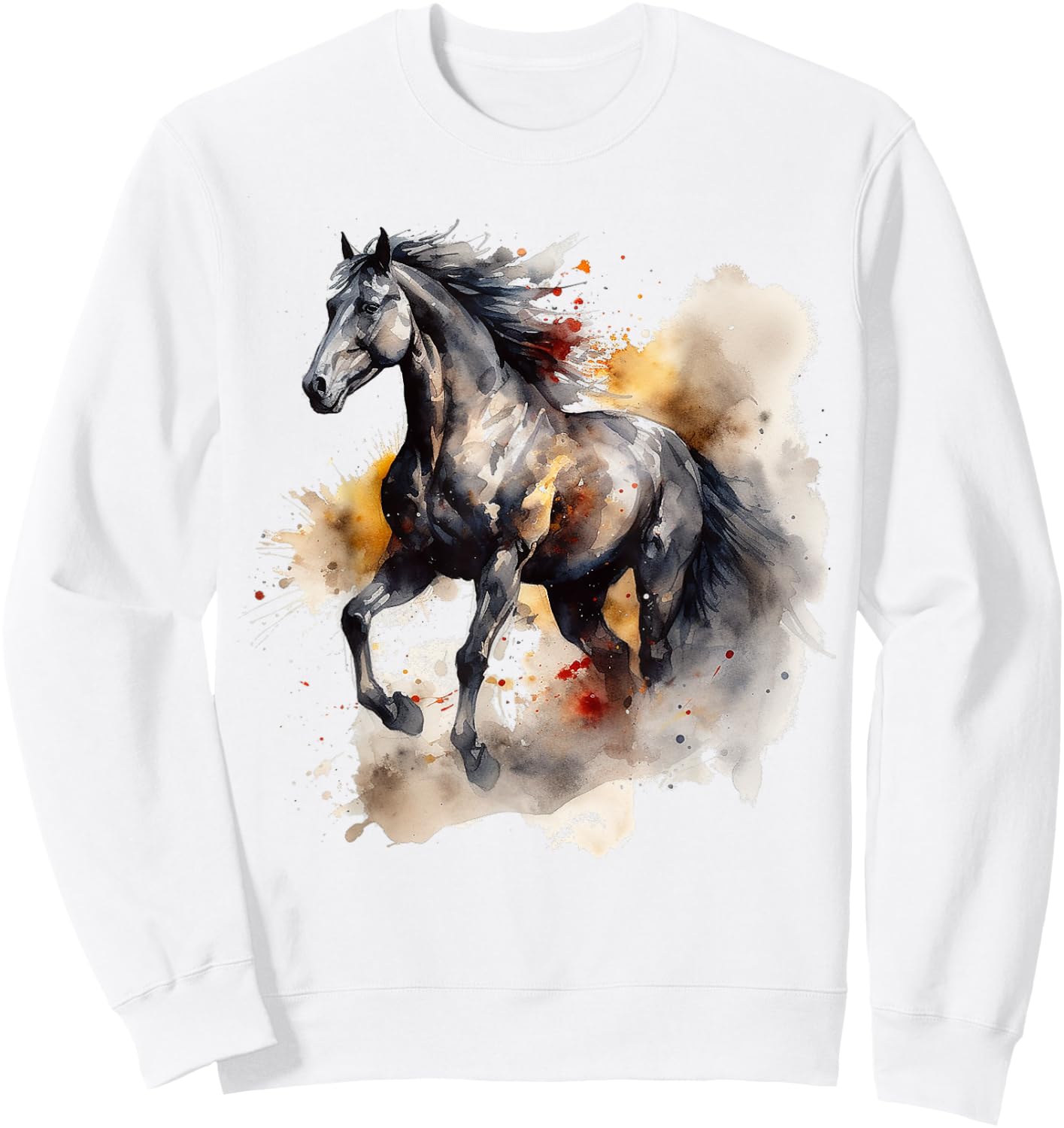 Horse Lover Artwork | Animal Motif Horse Sweatshirt - Sweatshirt | White