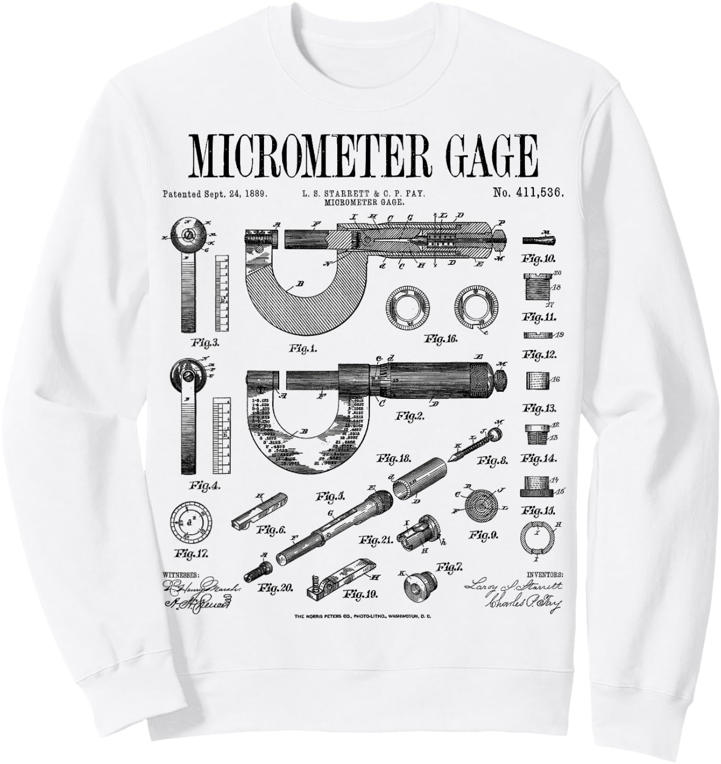 Micrometer Gage Mechanical Engineer Vintage Patent Print Sweatshirt - Sweatshirt | White