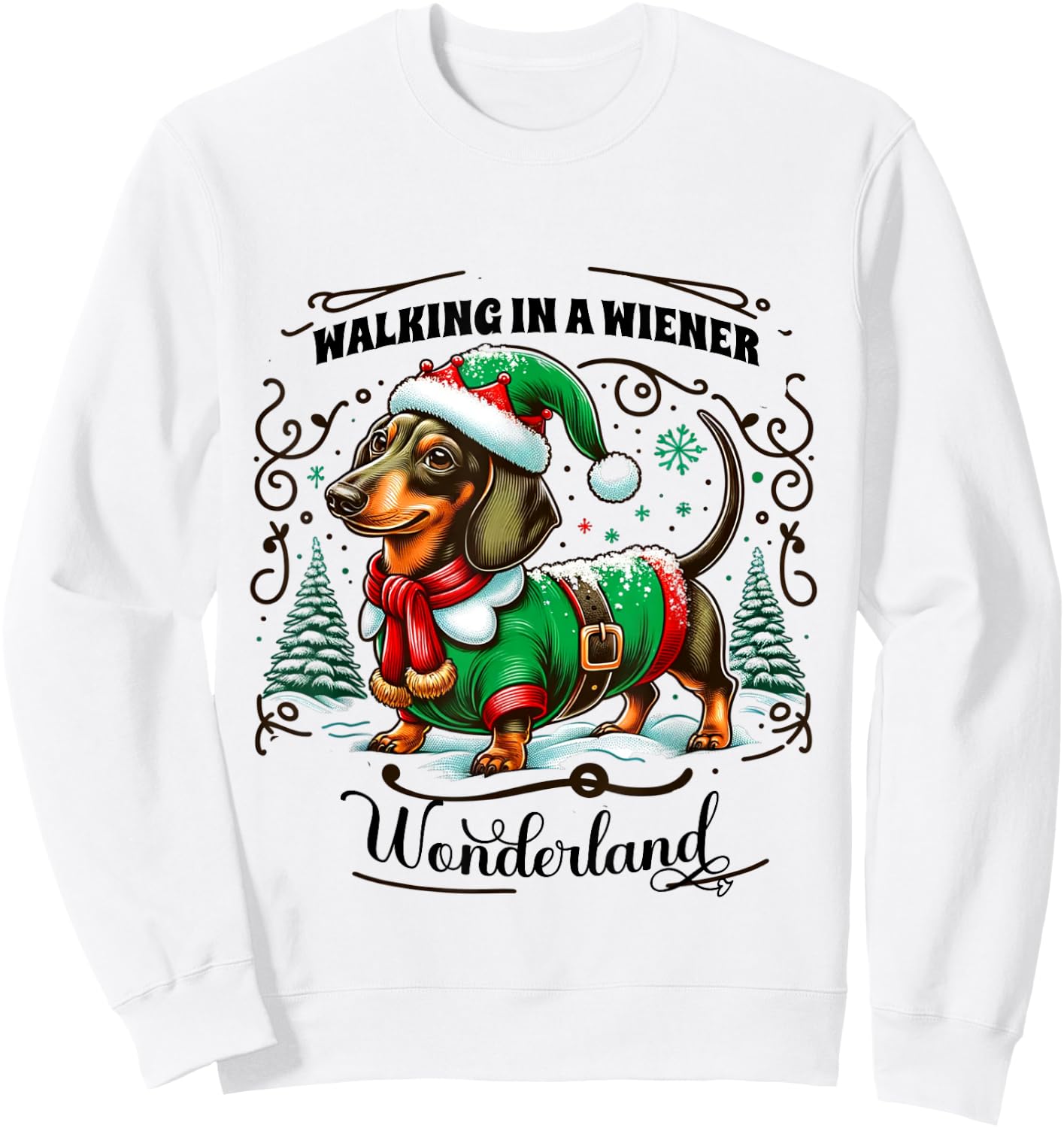 Dachshund Christmas Walking In A Wiener Wonderland Cute Dog Men Women Kids Sweatshirt - Sweatshirt | White