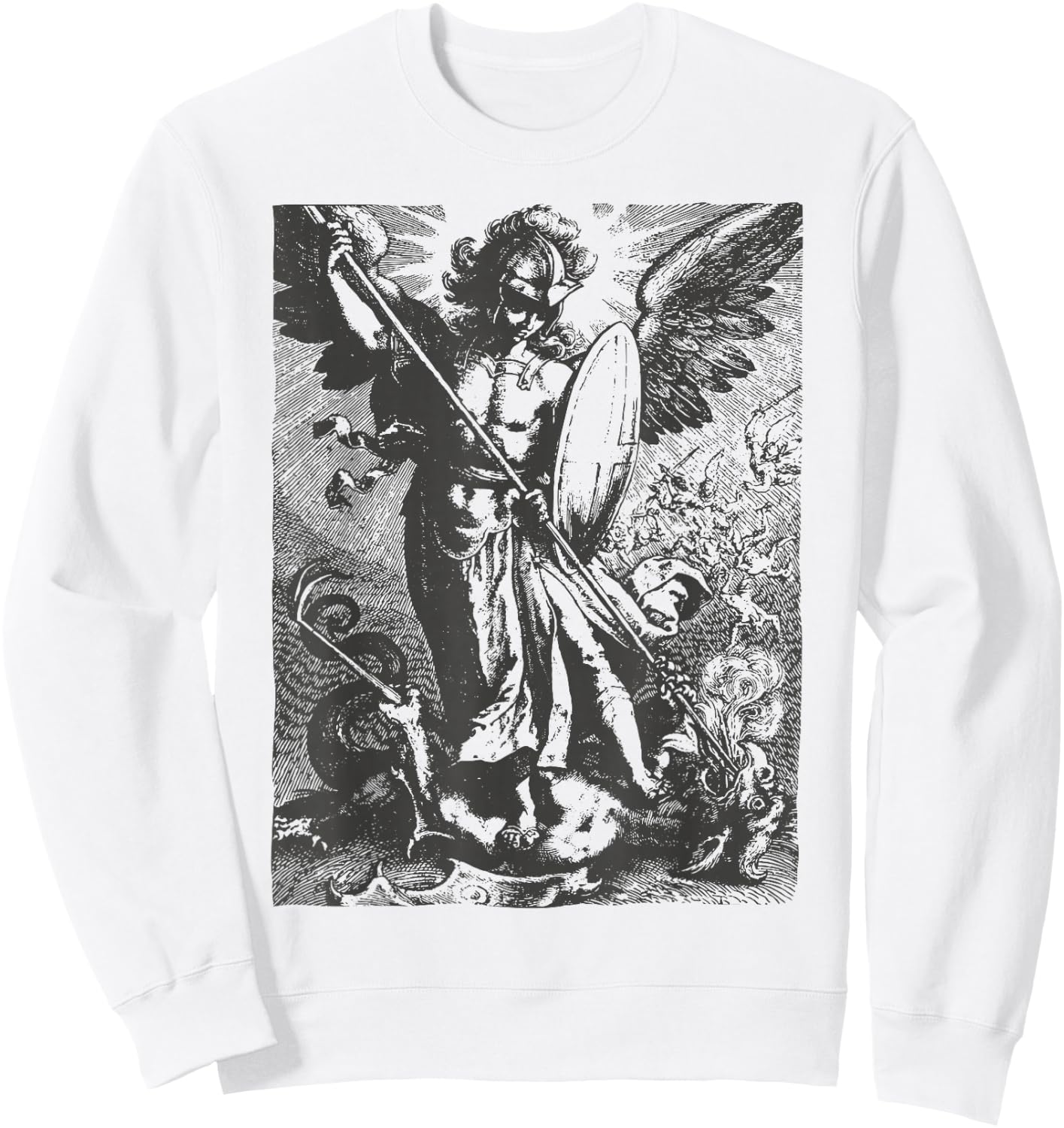 St Saint Michael the Archangel Catholic Angel Warrior Sweatshirt - Sweatshirt | White