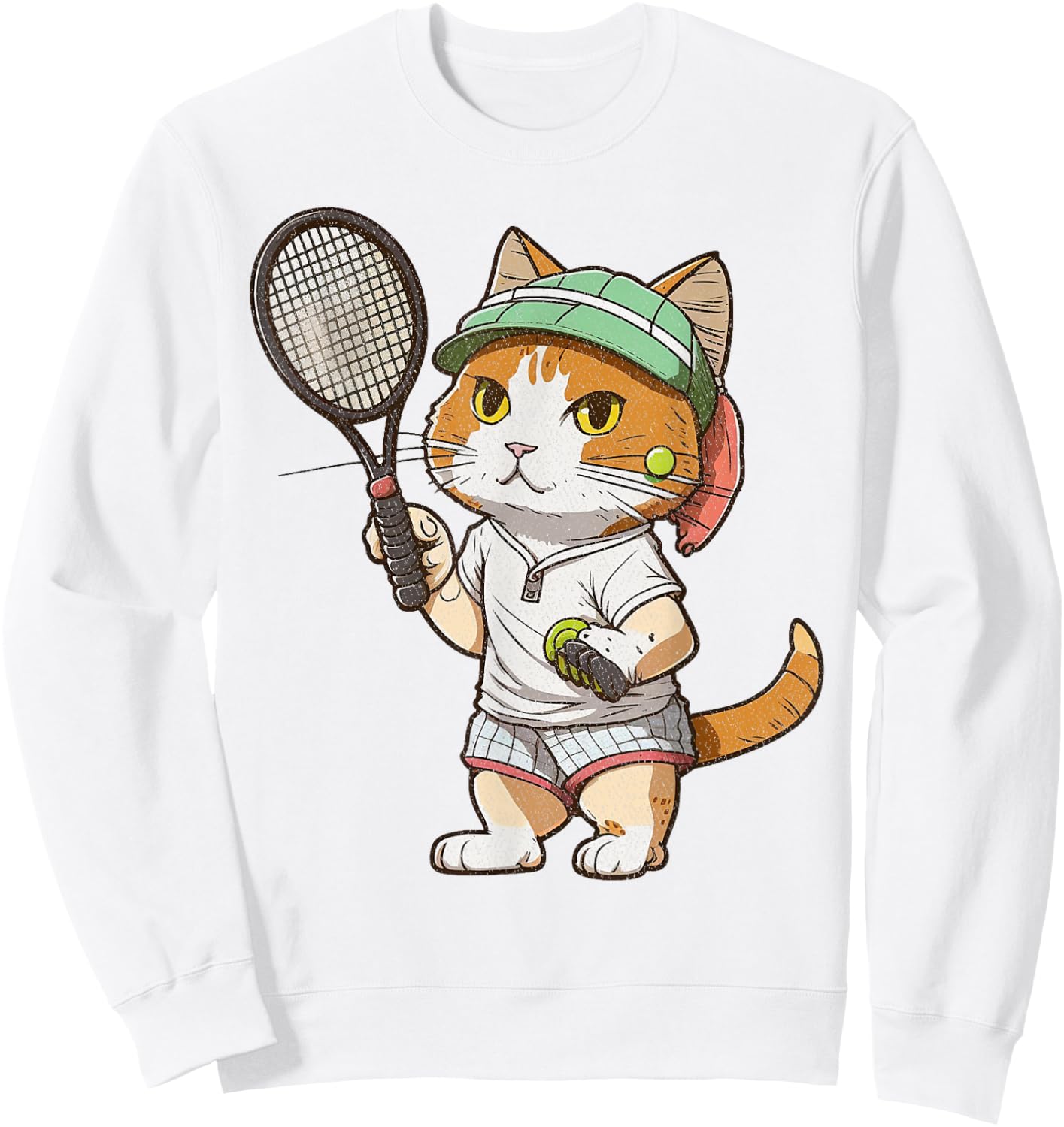 Vintage Cat Playing Tennis, Tennis Racquet, Kitties Lover Sweatshirt - Sweatshirt | White