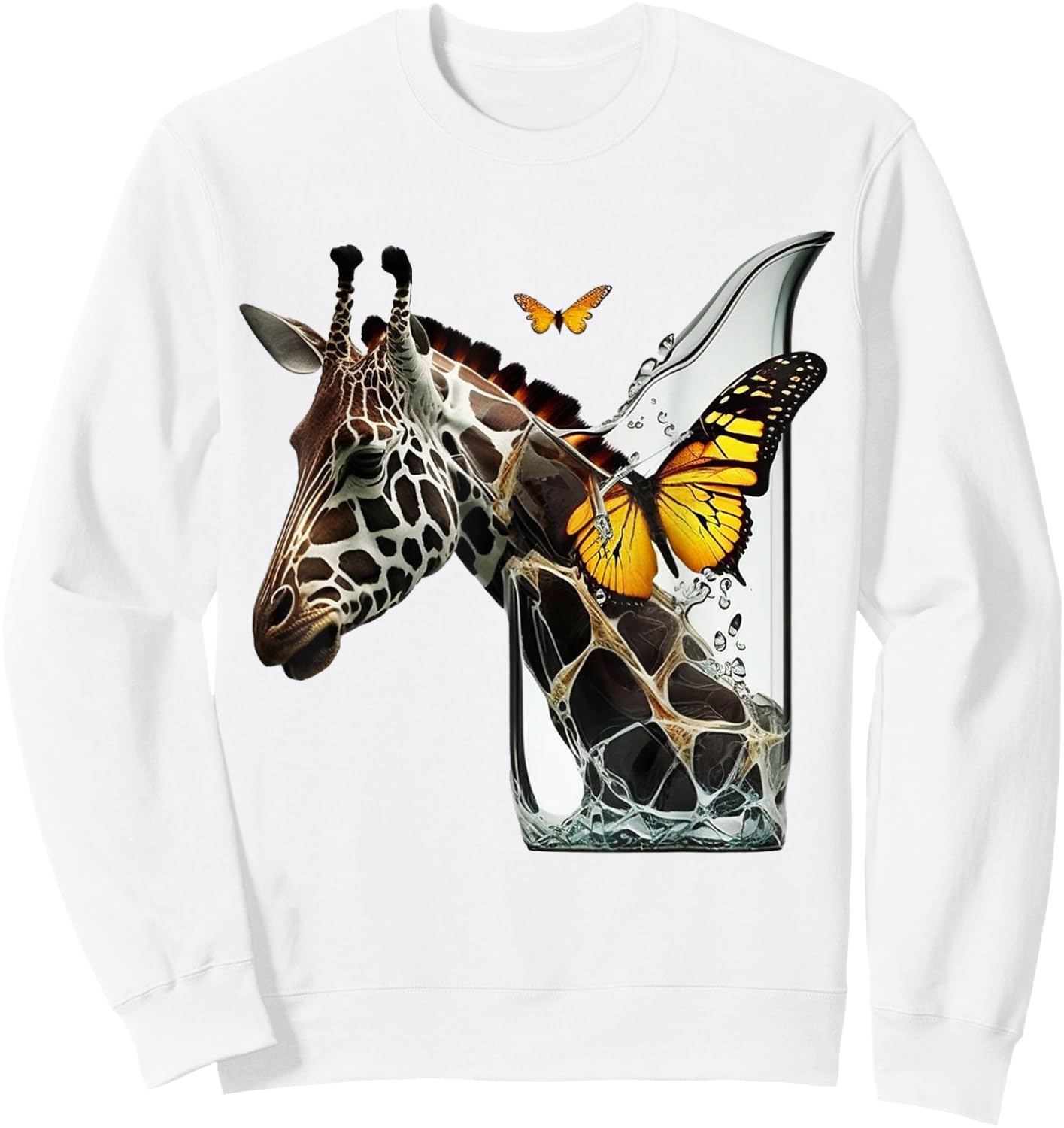Giraffe Butterfly Art Animal Sweatshirt - Sweatshirt | White