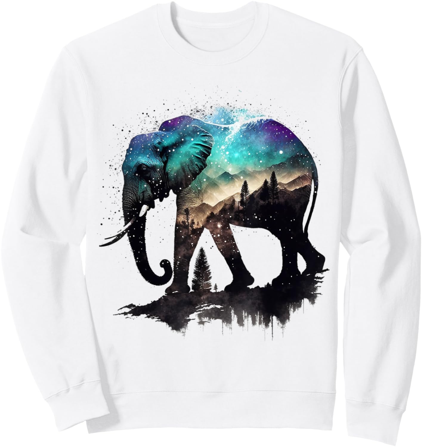 Elephant Art Mountains Astronomy Colourful Animal Elephant Sweatshirt - Sweatshirt | White