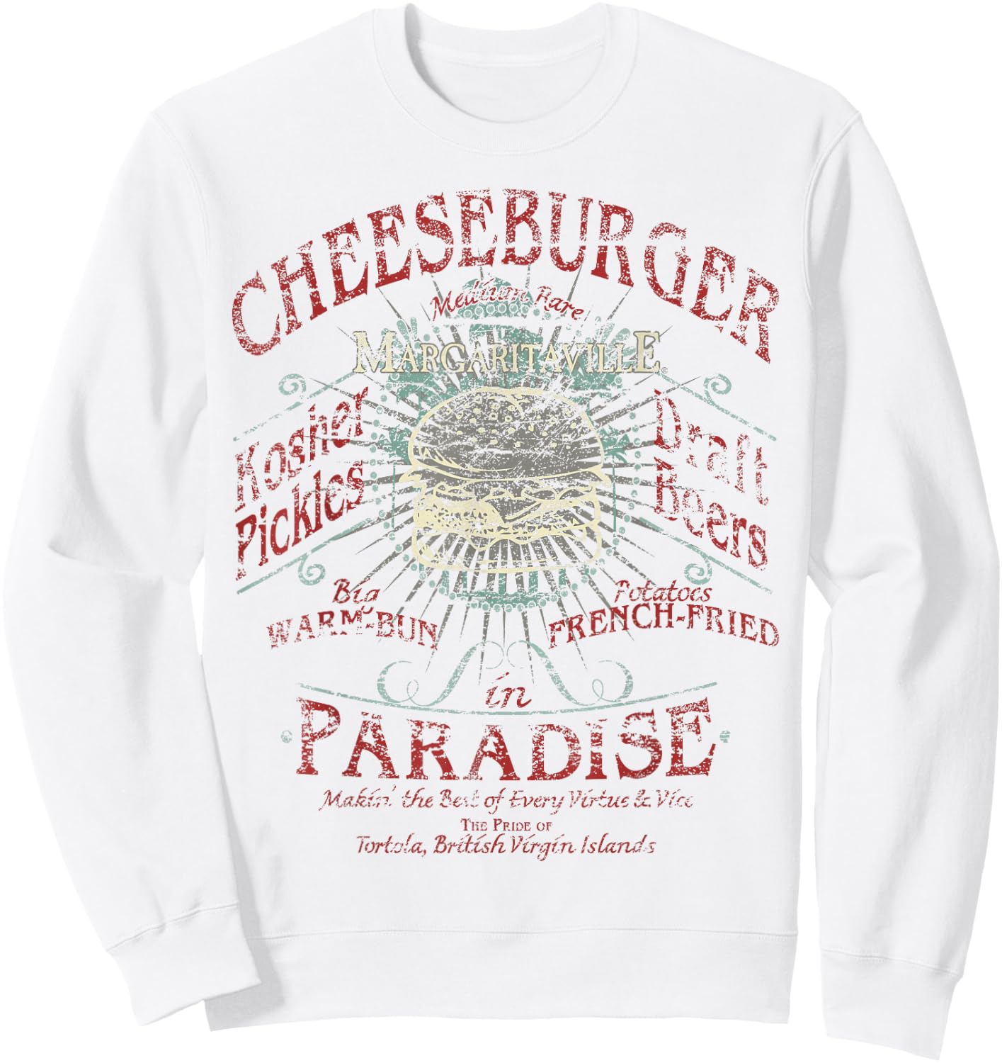 Margaritaville Cheeseburger in Paradise , -Adults, Grey, Small, Short Sleeve Sweatshirt - Sweatshirt | White