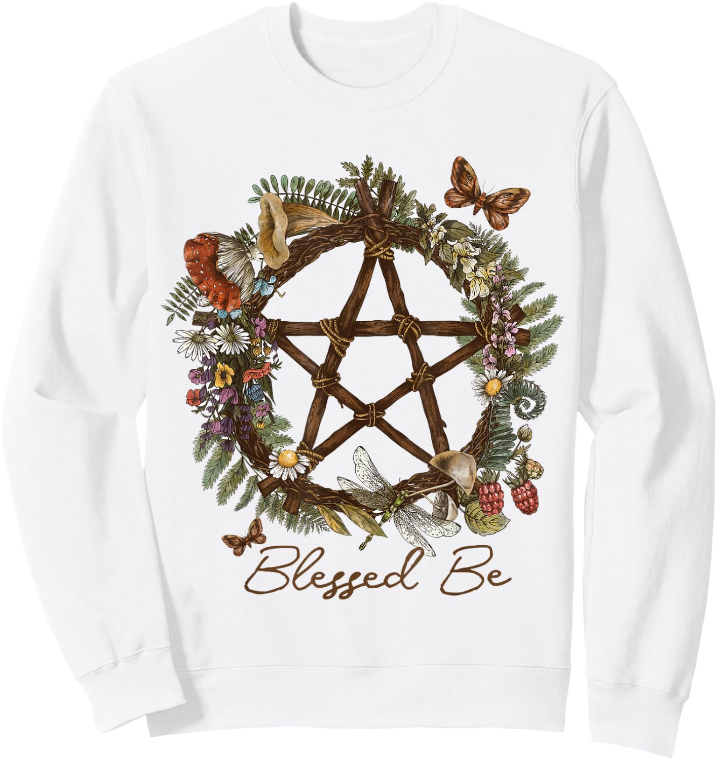 Blessed Be Floral Pentacle Witchcraft Pagan Witchy Design Sweatshirt - Sweatshirt | White