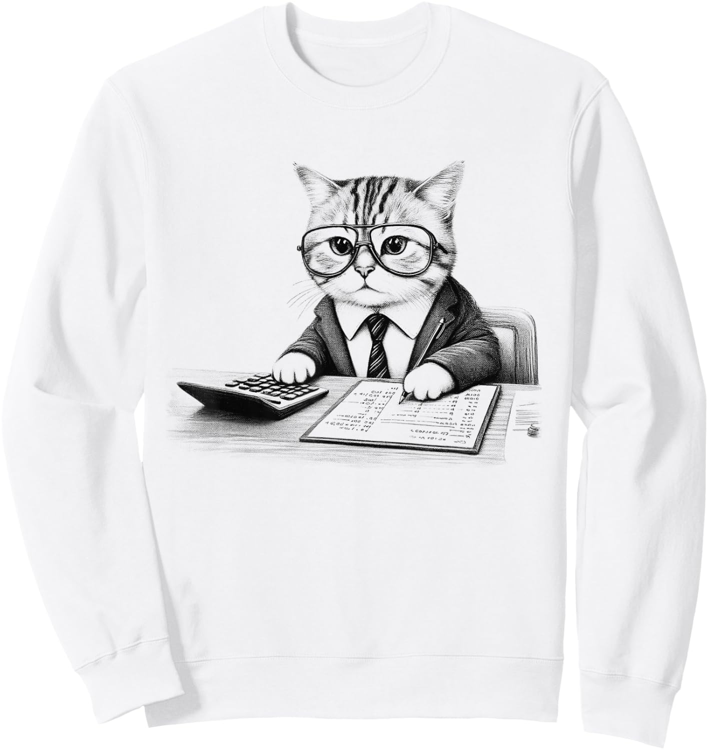 Vintage Retro Accountant Cat Kitten Lover Sweatshirt - Sweatshirt | White