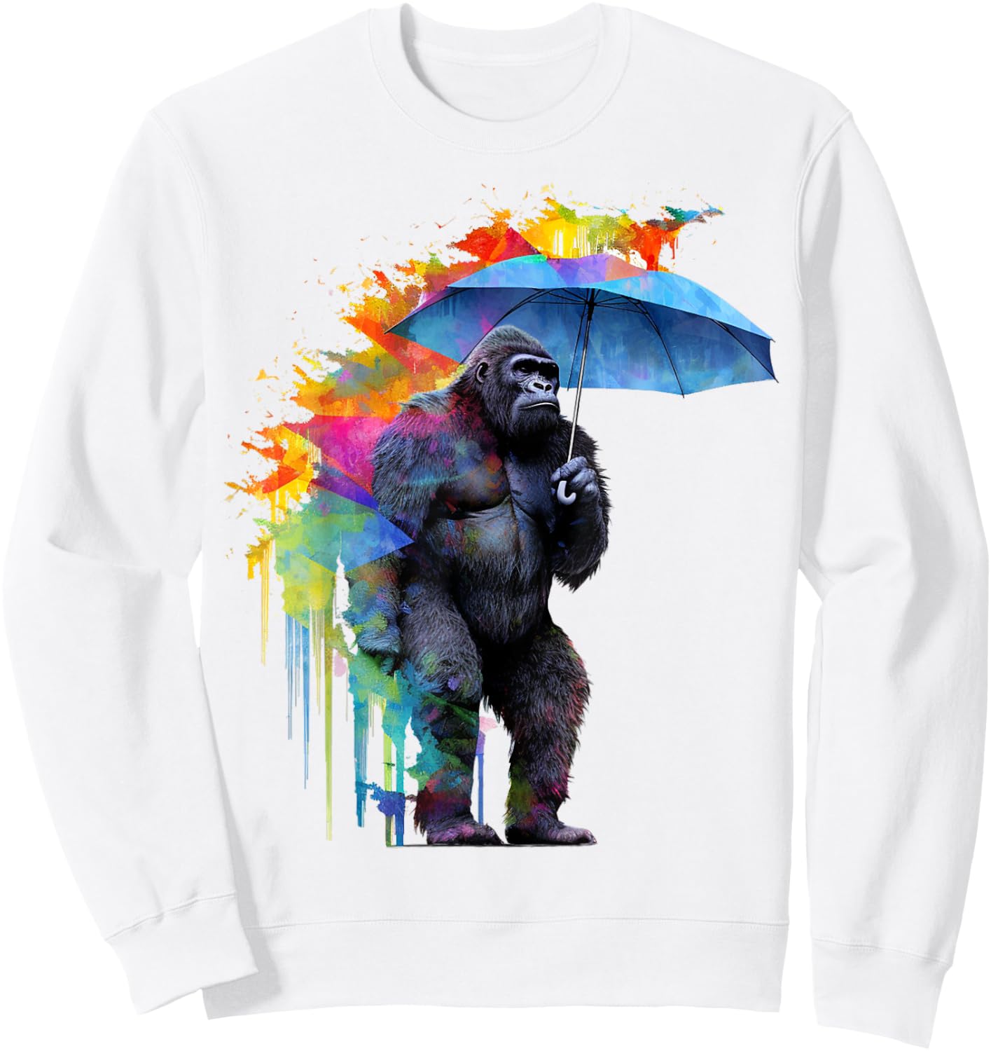 Gorilla Umbrella Artwork Colourful - Animal Monkey Zoo Gorilla Sweatshirt - Sweatshirt | White