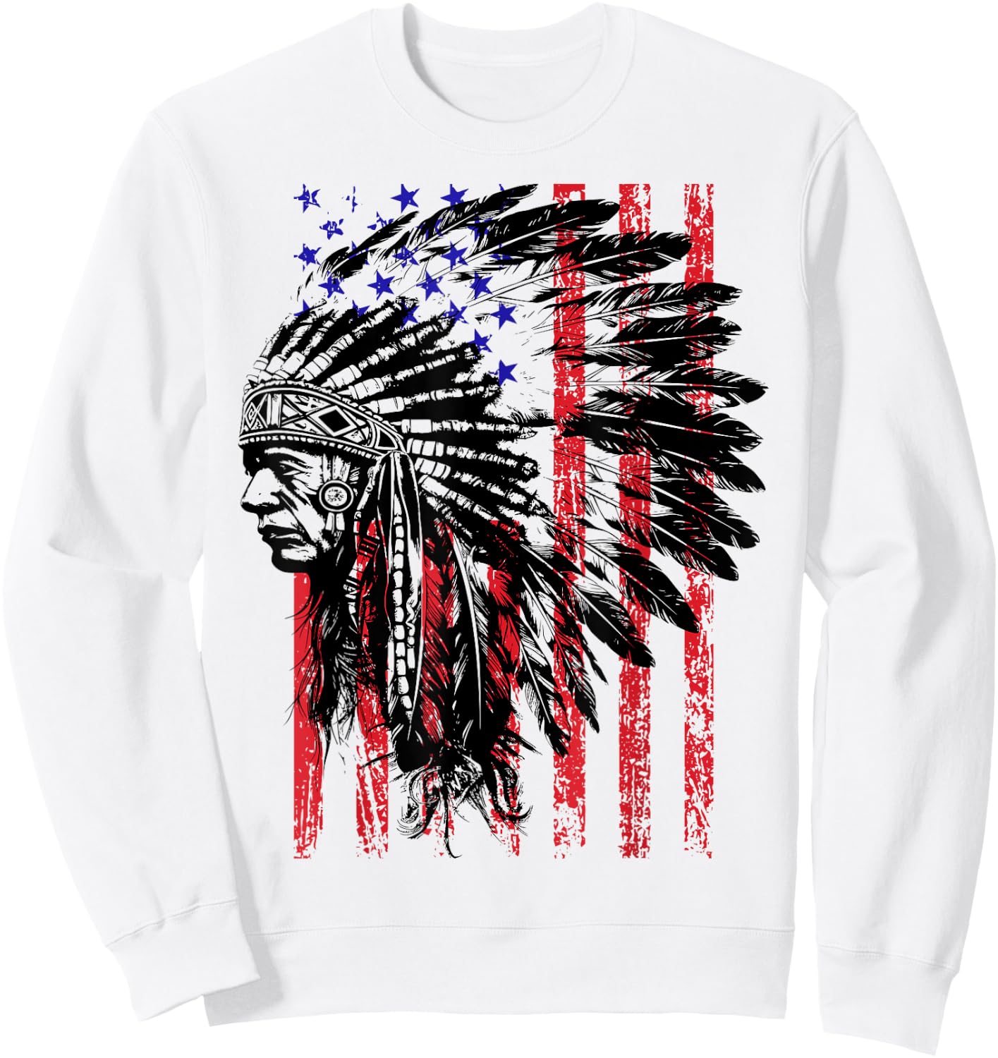 Native American Indian Headdress American Flag 4th of July Sweatshirt - Sweatshirt | White