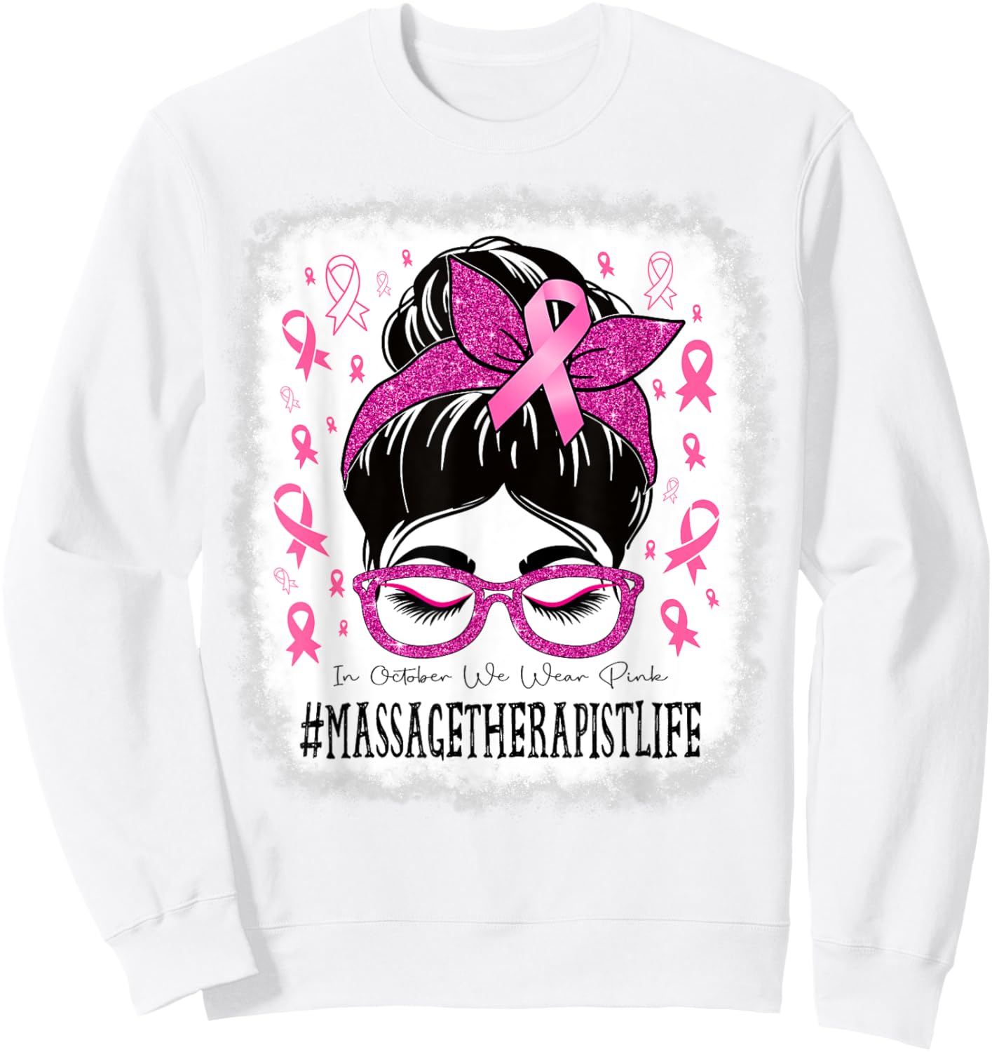 Massage Therapist Messy Bun Women Breast Cancer Awareness Sweatshirt - Sweatshirt | White