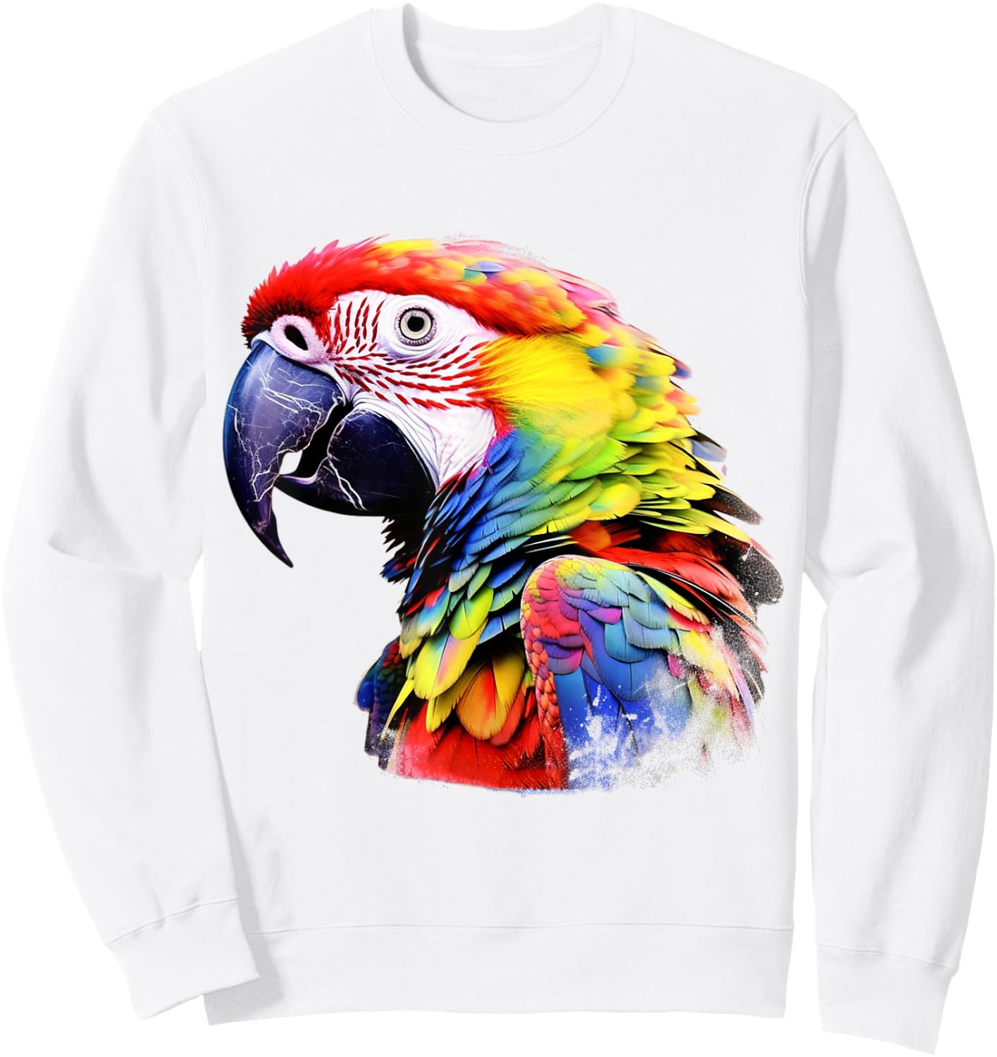 Parrot Lover Artwork | Animal Motif Parrot Sweatshirt - Sweatshirt | White