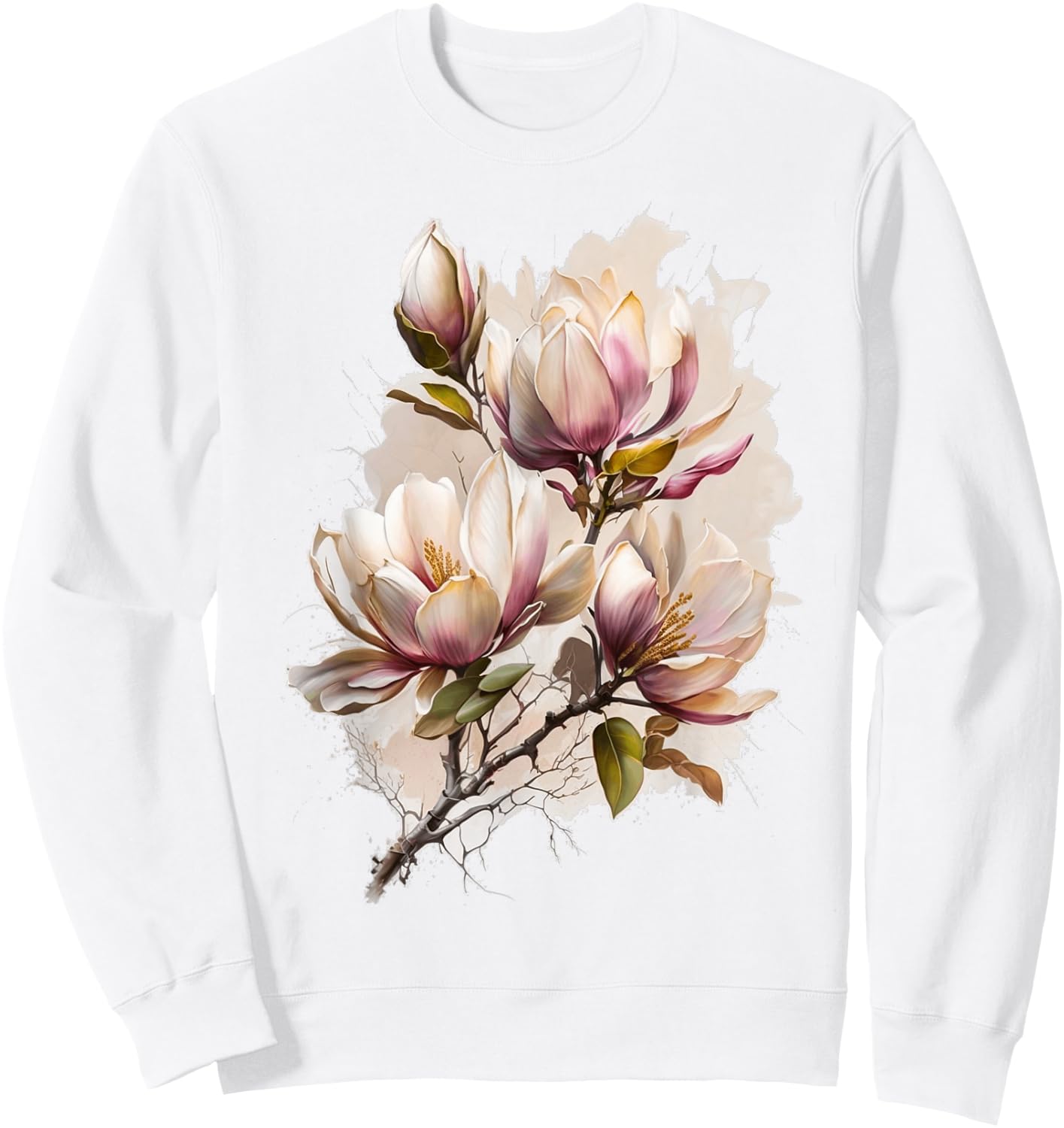 Magnolia Blossom Flower Blooming Floral Spring Summer Women Sweatshirt - Sweatshirt | White