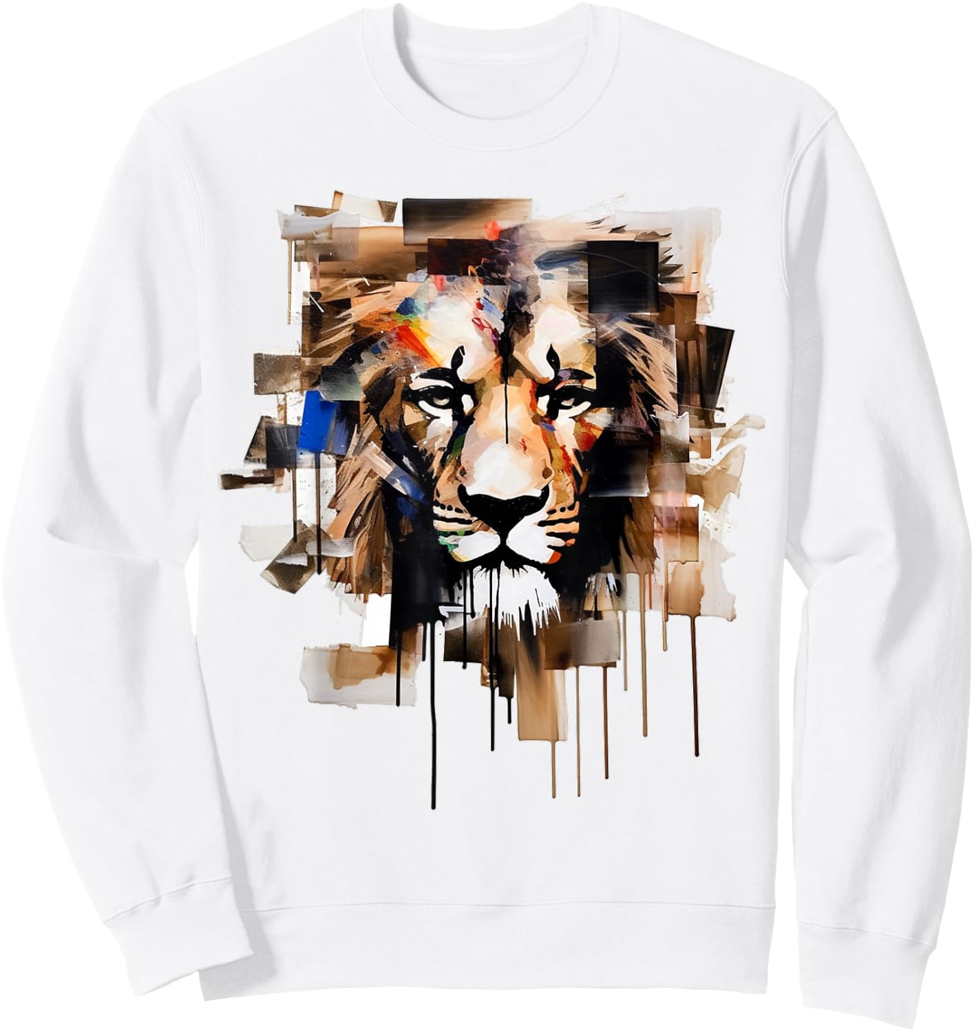 Lion Artwork - Animal Motif Art Lion Sweatshirt - Sweatshirt | White