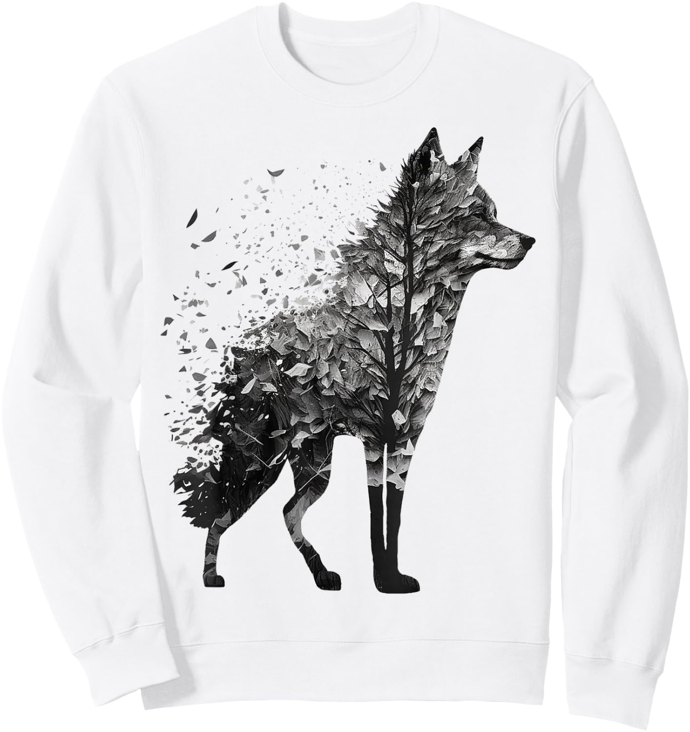 Wolf Tree Decay Drawing Animal Print Art Wolf Sweatshirt - Sweatshirt | White