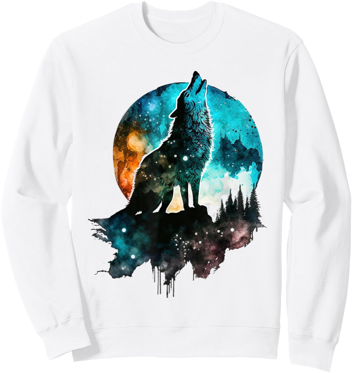 Howling Wolf Moon Graphic Design - Women Wolf Sweatshirt - Sweatshirt | White