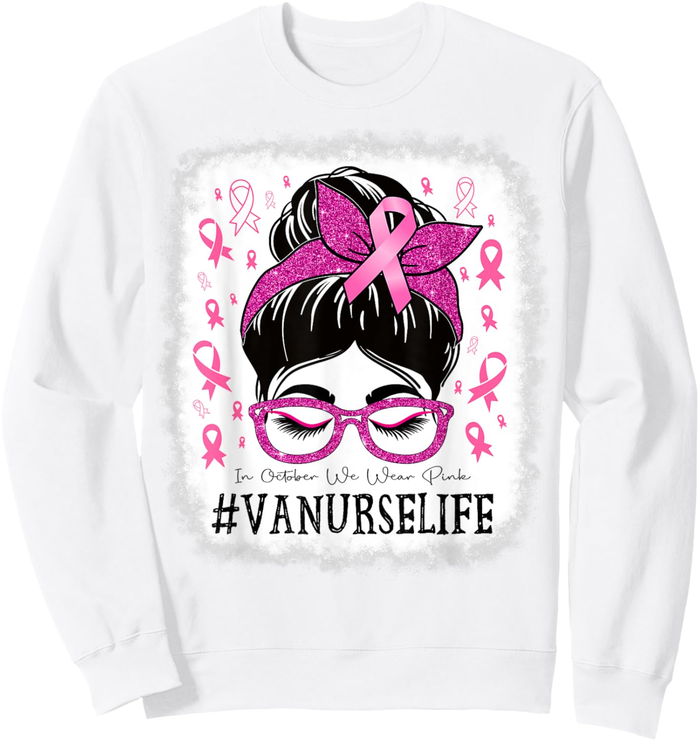 VA Nurse In October We Wear Pink Breast Cancer Awareness Sweatshirt - Sweatshirt | White