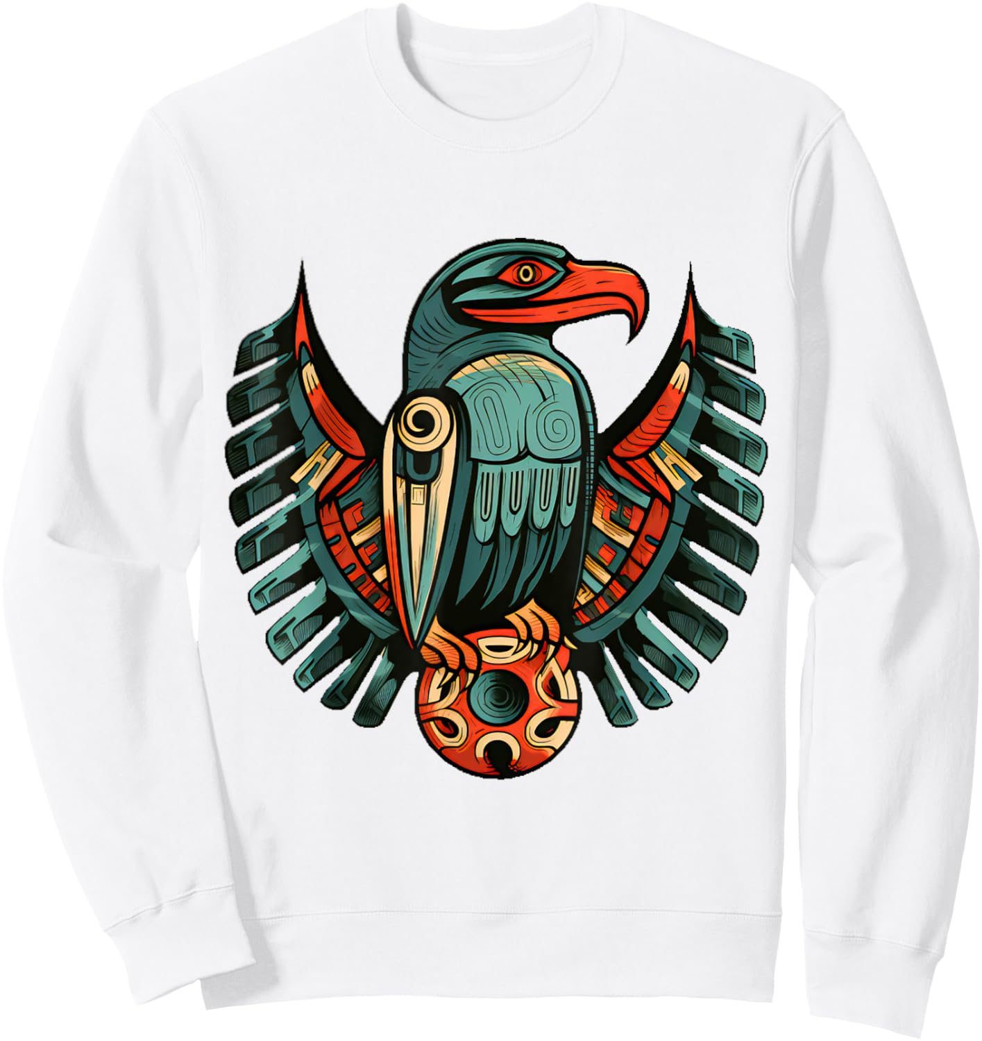 Pacific Northwest Native Art Raven Bird PNW Sweatshirt - Sweatshirt | White