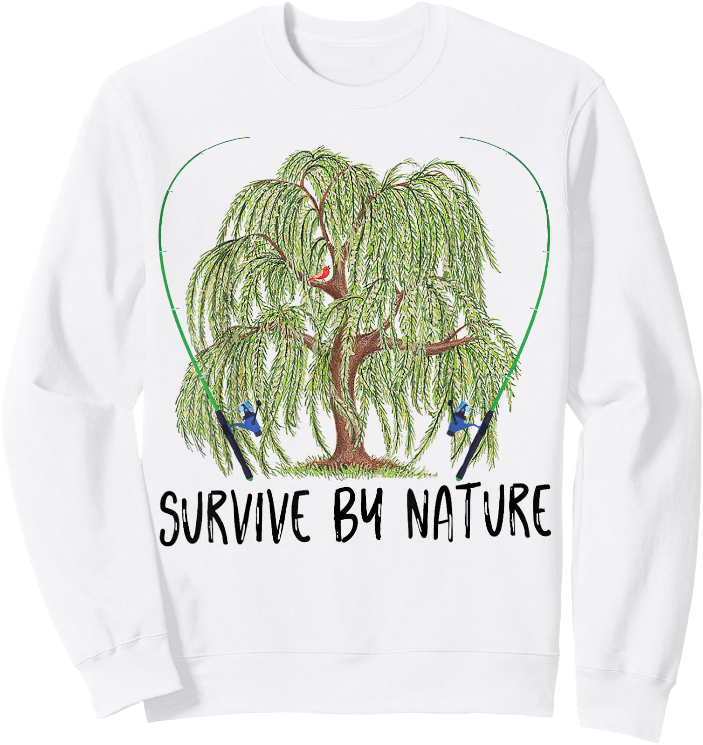 Survive By Nature weeping willow tree with fishing rod Sweatshirt - Sweatshirt | White