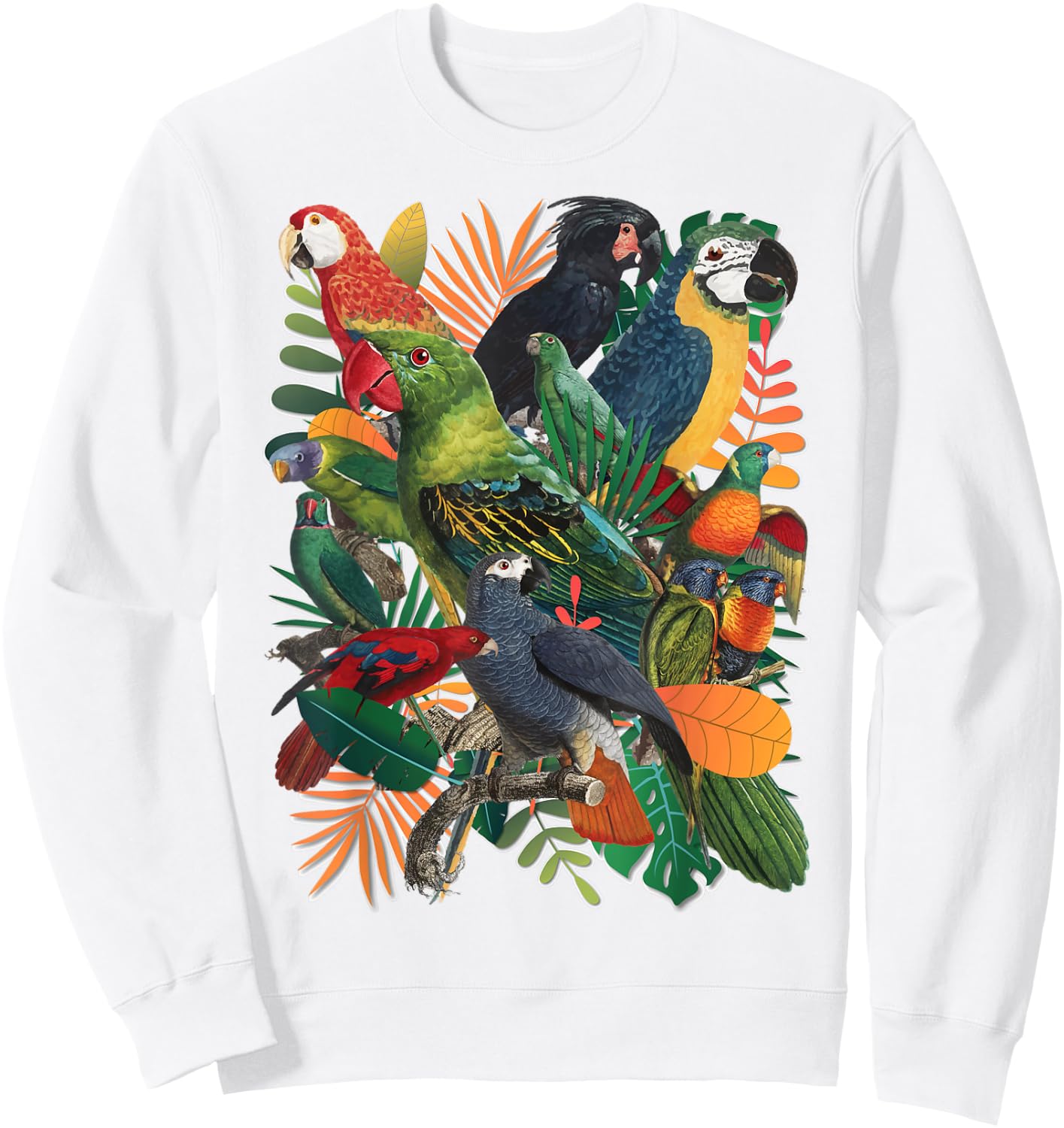 Macaw Parrot Tropical Collage Sweatshirt - Sweatshirt | White