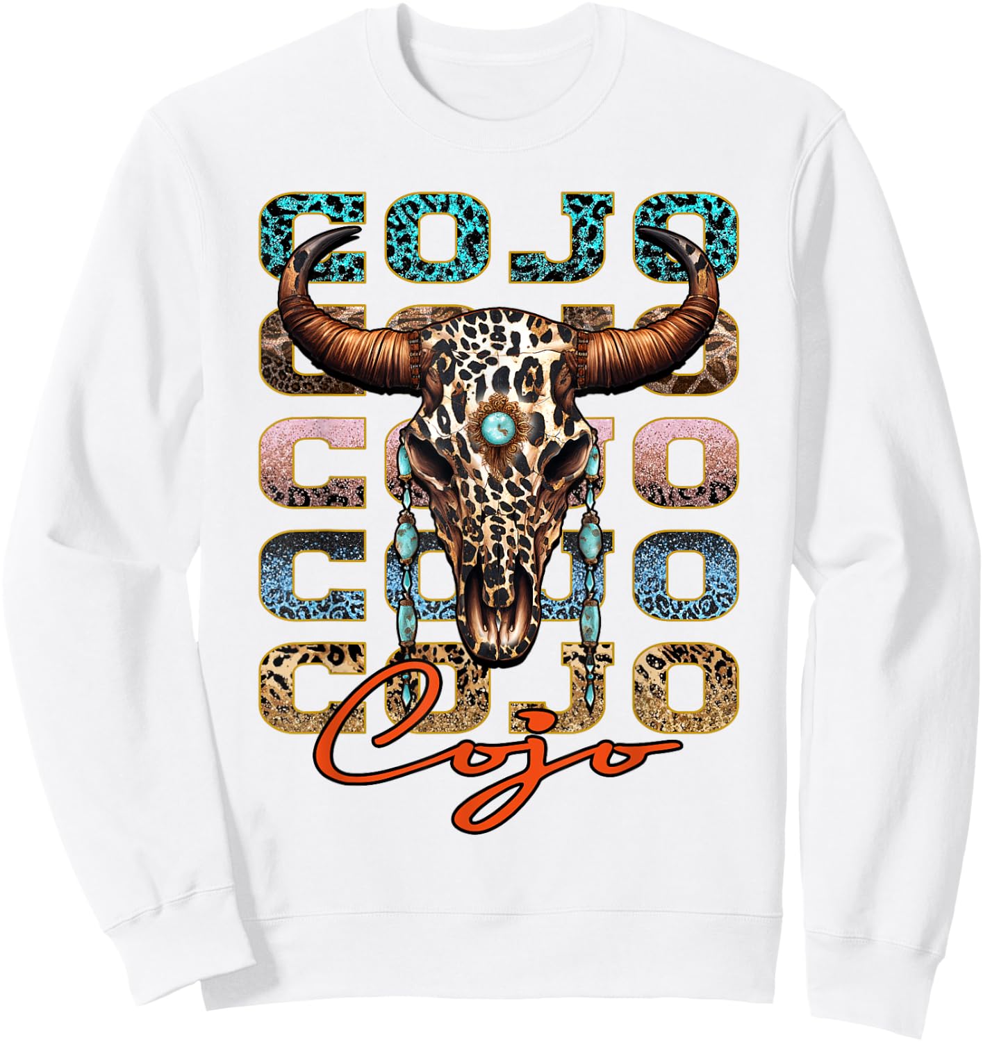 Vintage Rodeo Cojo Western Deserts Bull-Skull Cowhide Cojo Sweatshirt - Sweatshirt | White
