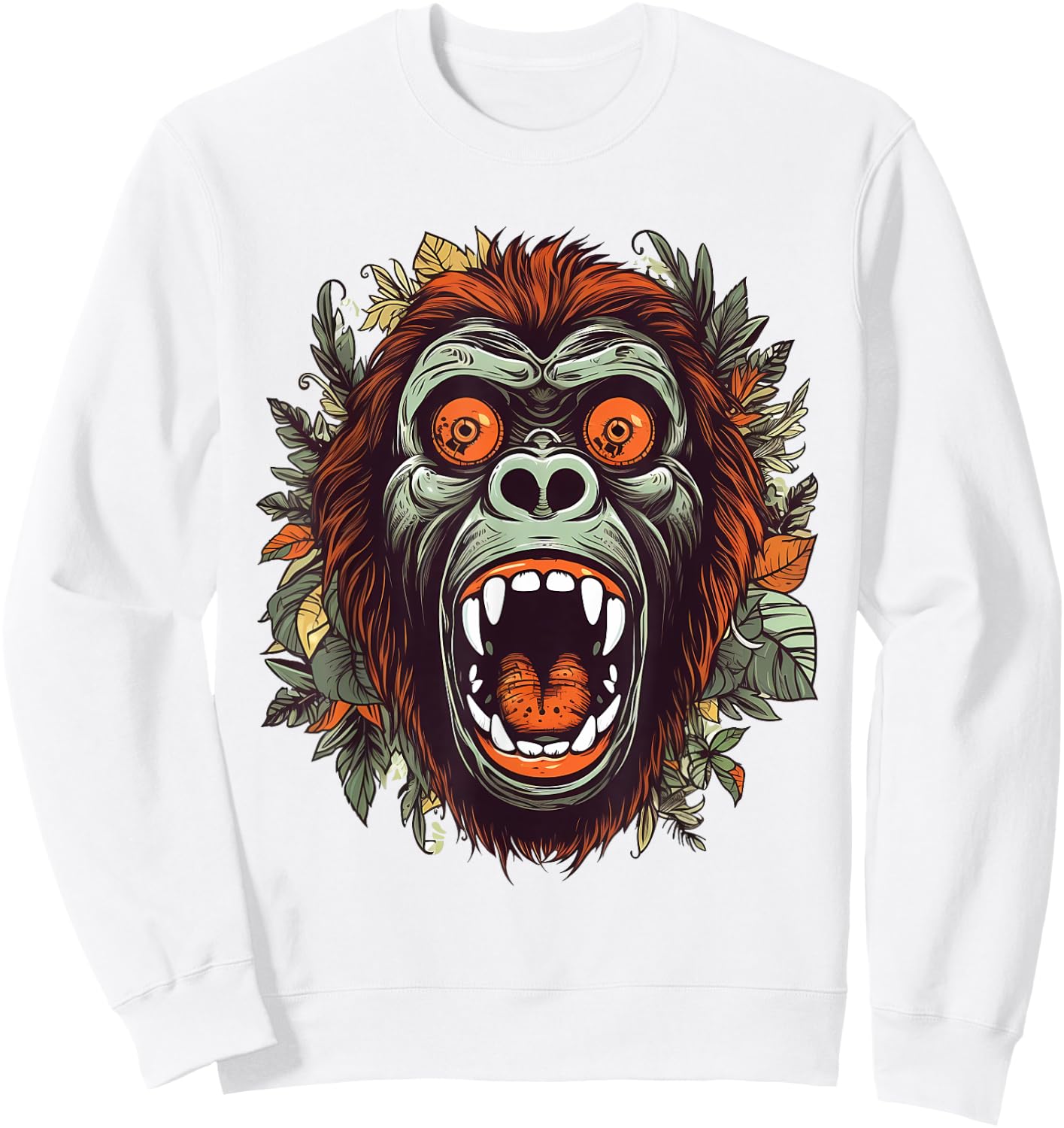 Screaming Gorilla Head Face Art Ape Wildlife Lover Artwork Sweatshirt - Sweatshirt | White