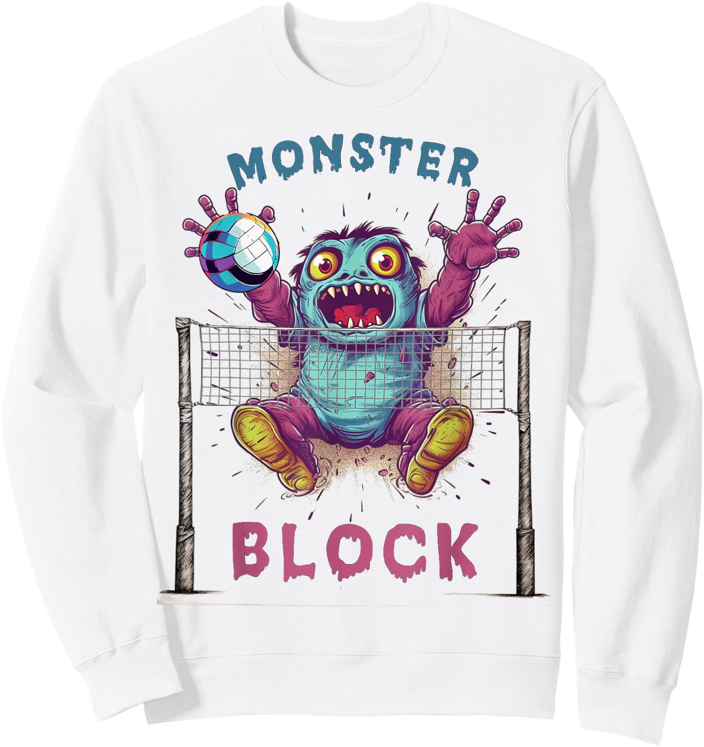 Funny Volleyball Women Monster Player Blocker Sweatshirt - Sweatshirt | White