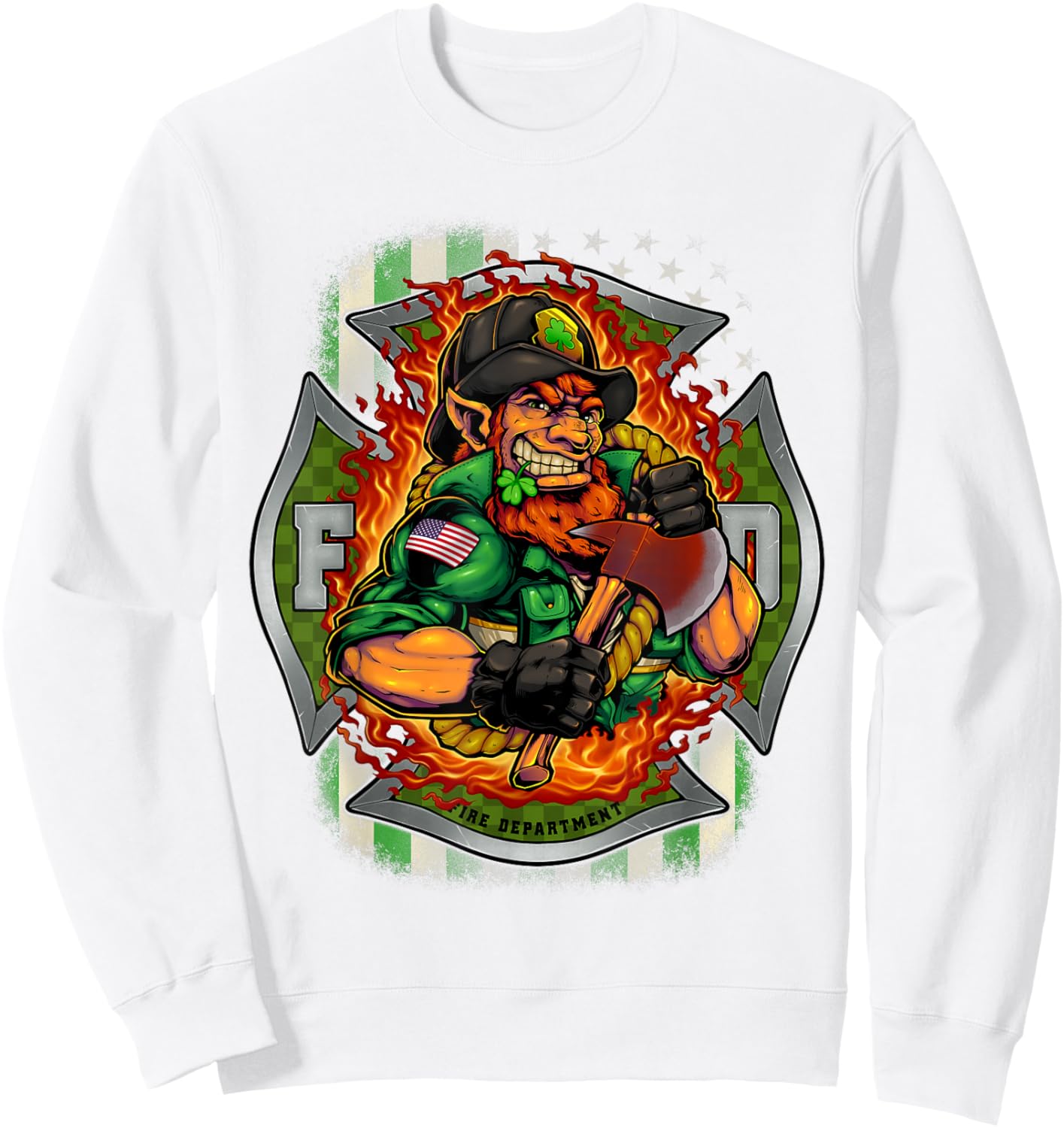 Cute Funny St Patrick's Day Shirt Leprechaun Firefighter Sweatshirt - Sweatshirt | White